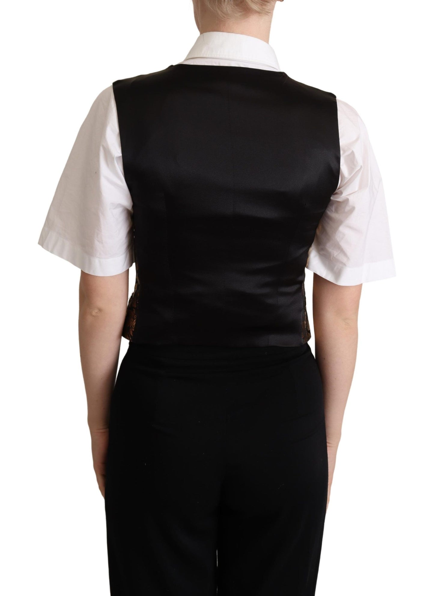 Gilet en soie jacquard noir et or Dolce & Gabbana