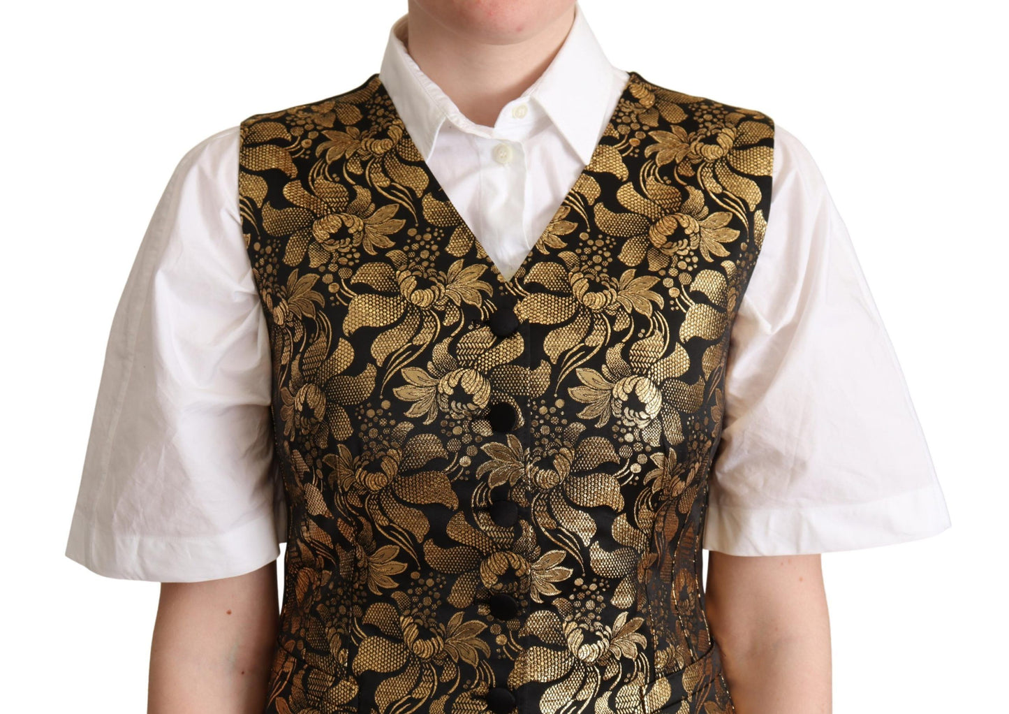Gilet en soie jacquard noir et or Dolce & Gabbana