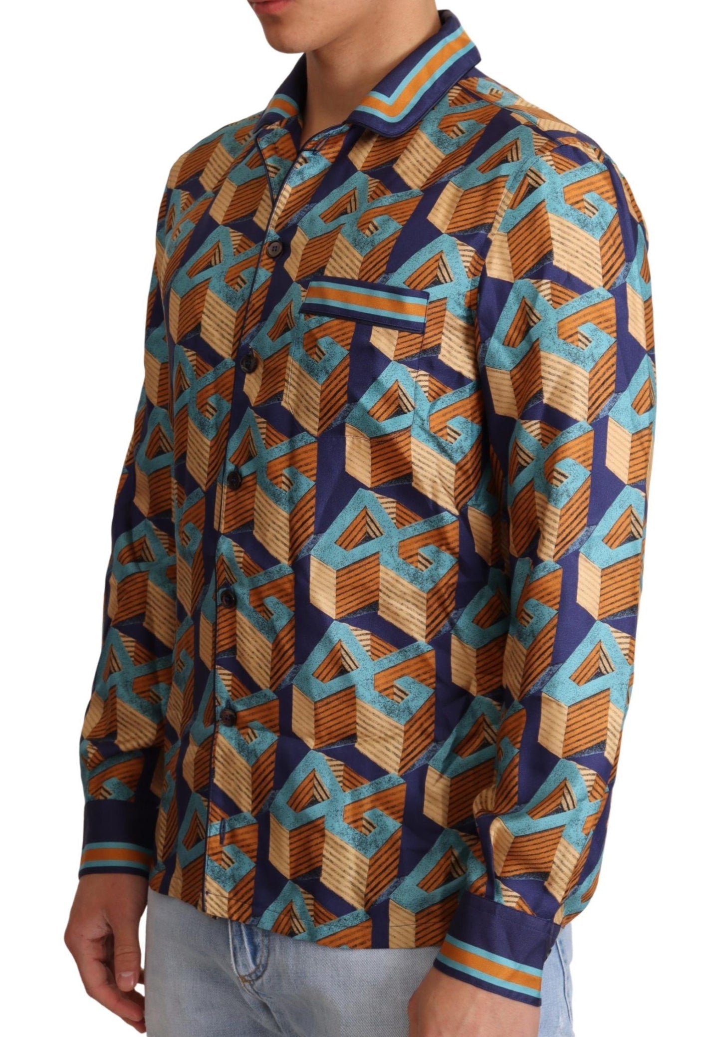 Chemise homme en soie Dolce & Gabbana multicolore avec logo DG