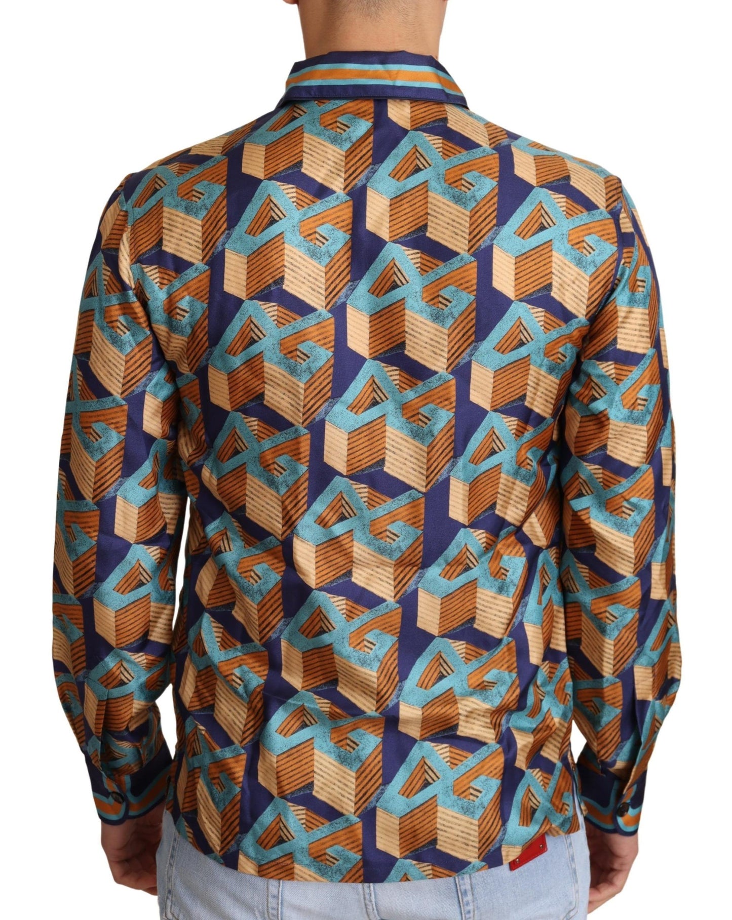 Chemise homme en soie Dolce & Gabbana multicolore avec logo DG