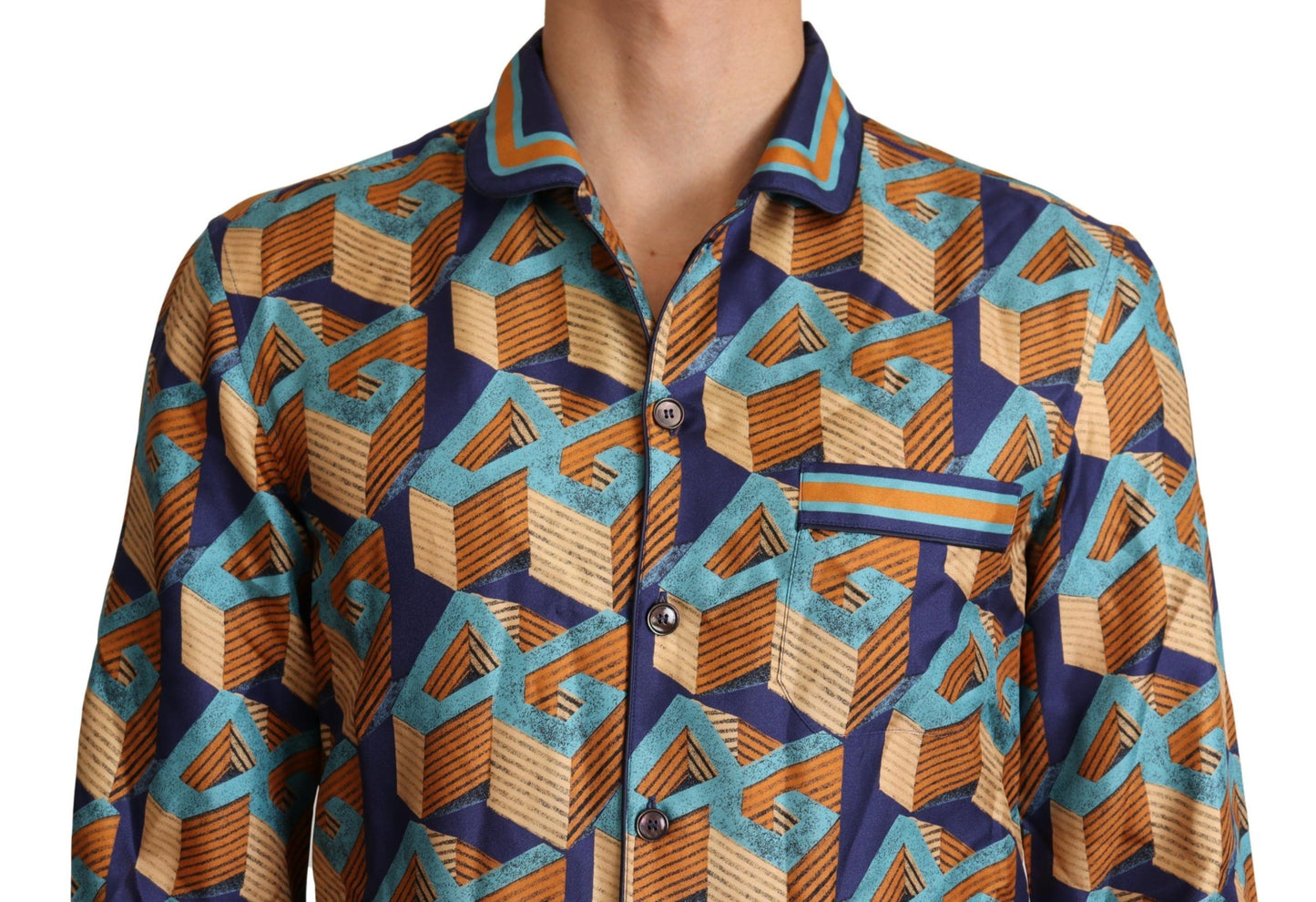 Chemise homme en soie Dolce & Gabbana multicolore avec logo DG