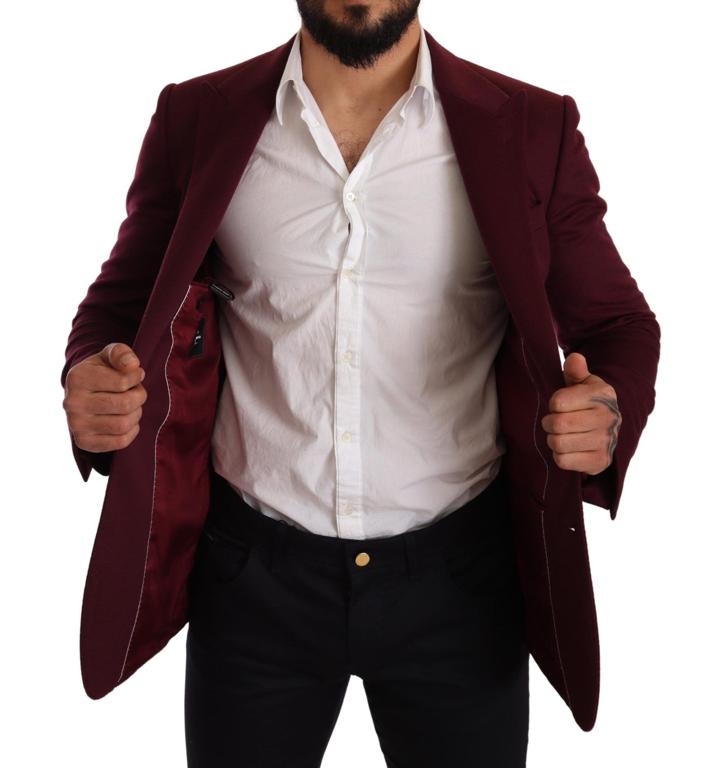 Dolce & Gabbana Veste, Blazer, et Manteau Slim Fit en Cachemire Marron Foncé