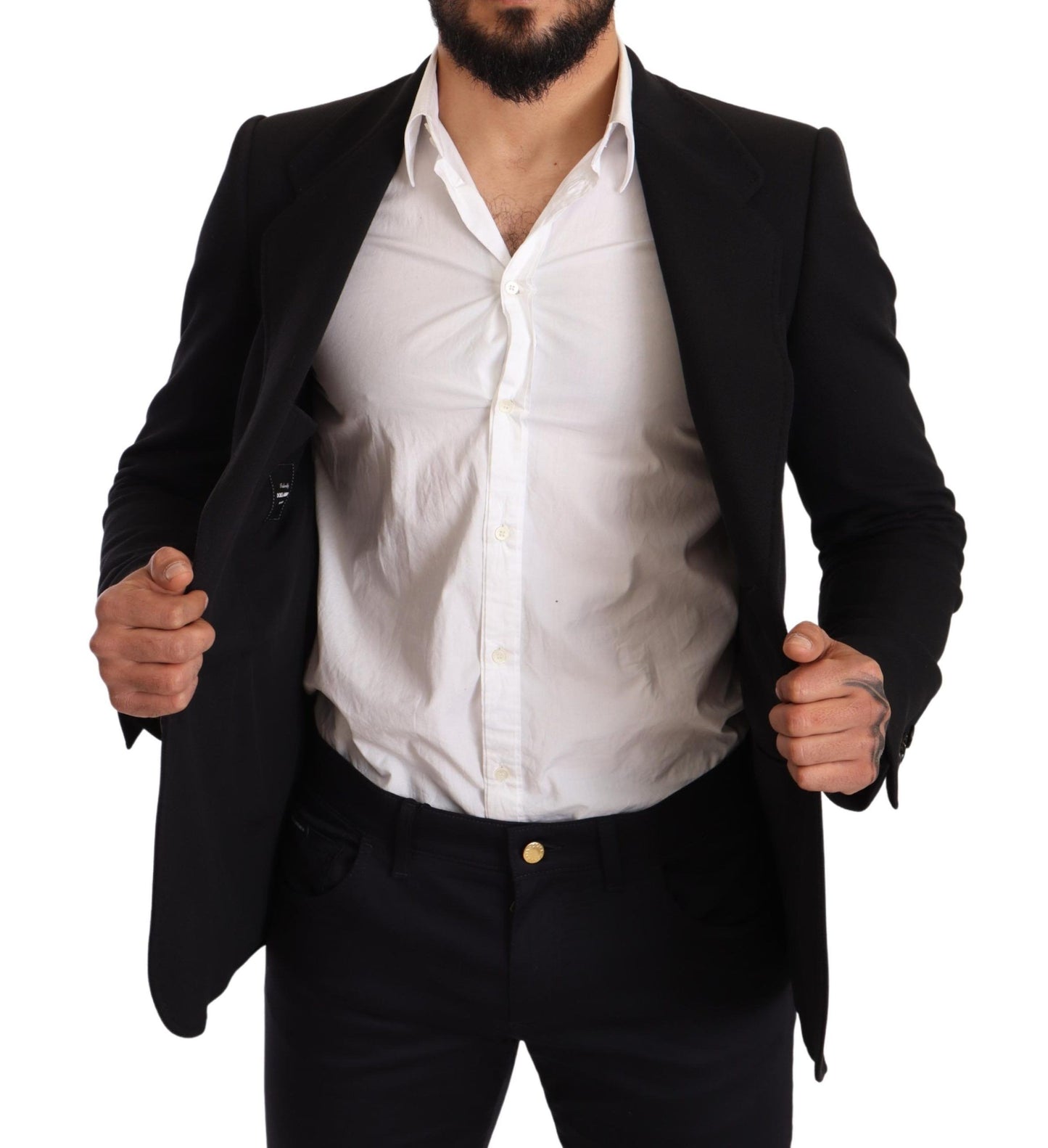 Dolce & Gabbana, veste blazer slim en coton noir.