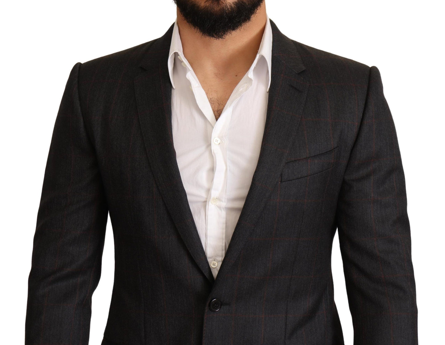 Dolce & Gabbana - Blazer en laine à carreaux gris, coupe ajustée