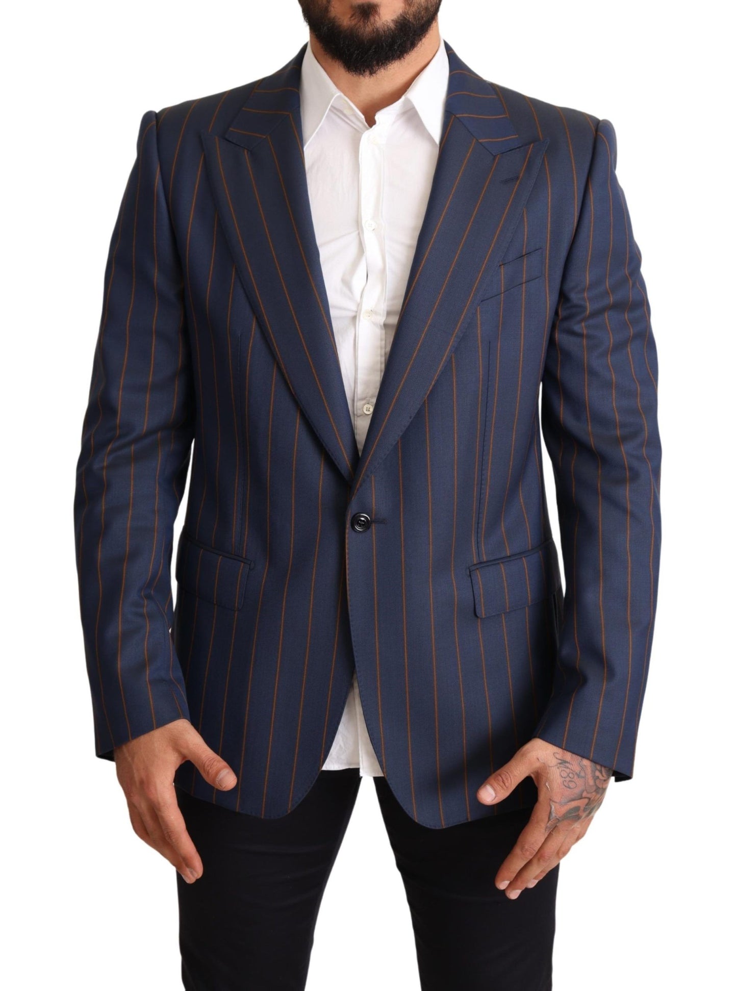 Dolce & Gabbana - Veste de costume slim à rayures bleues en laine