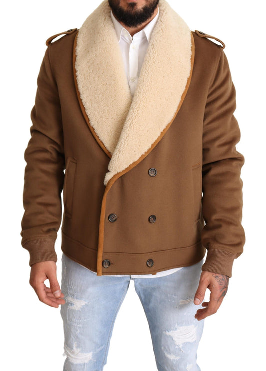 Dolce & Gabbana, manteau-veste en peau de mouton bicolore marron à double boutonnage