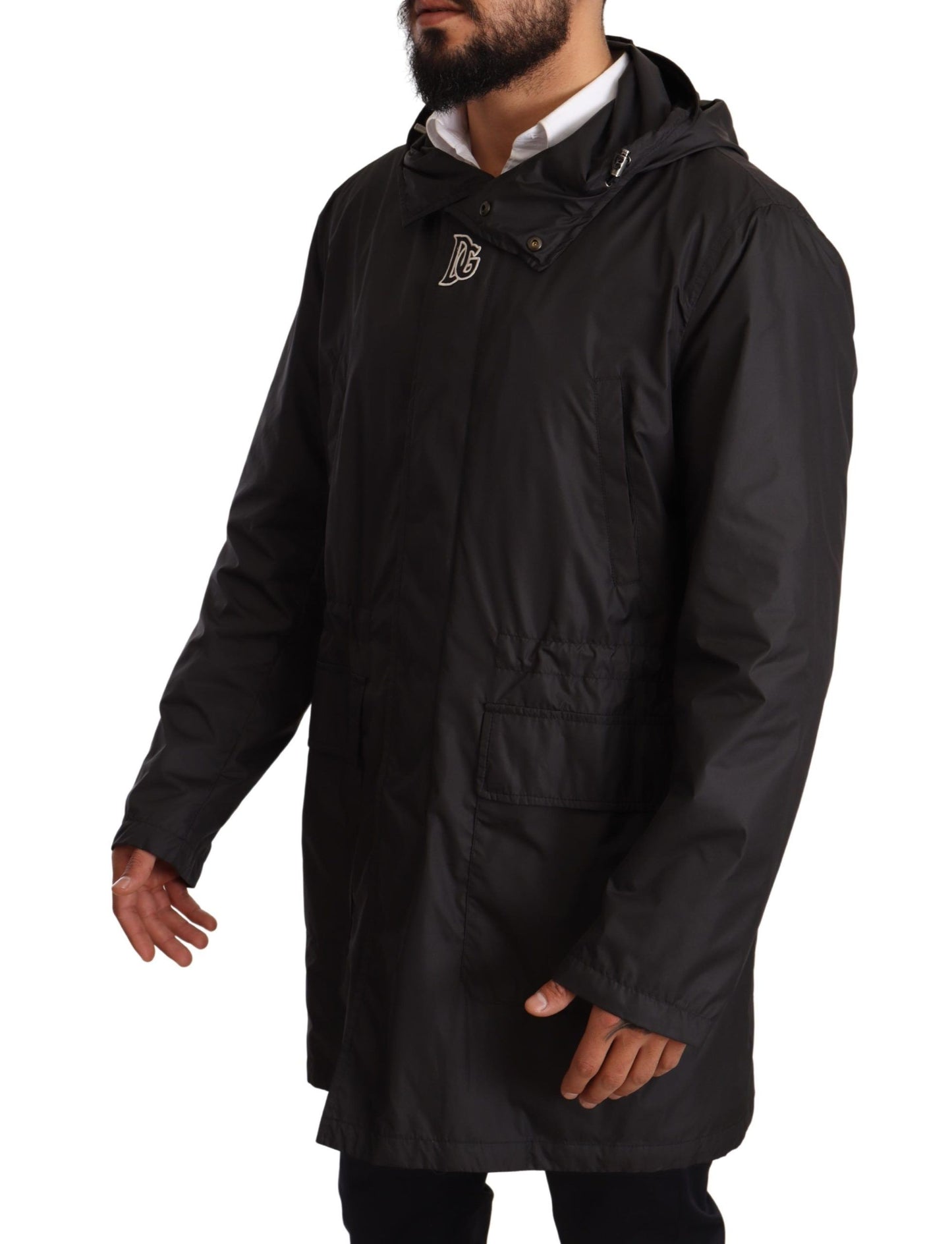 Manteau-trencher noir à capuche pour homme de Dolce & Gabbana