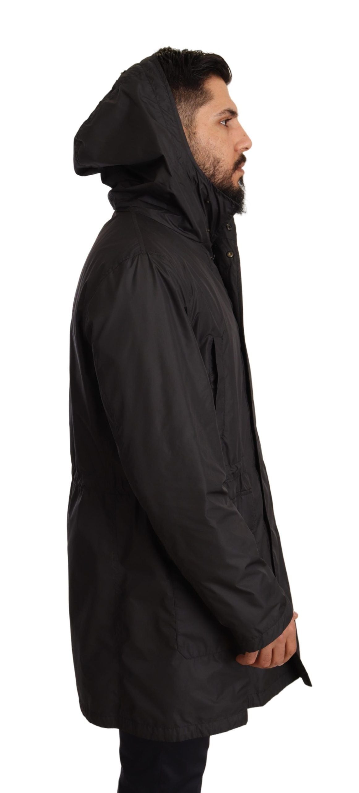 Manteau-trencher noir à capuche pour homme de Dolce & Gabbana