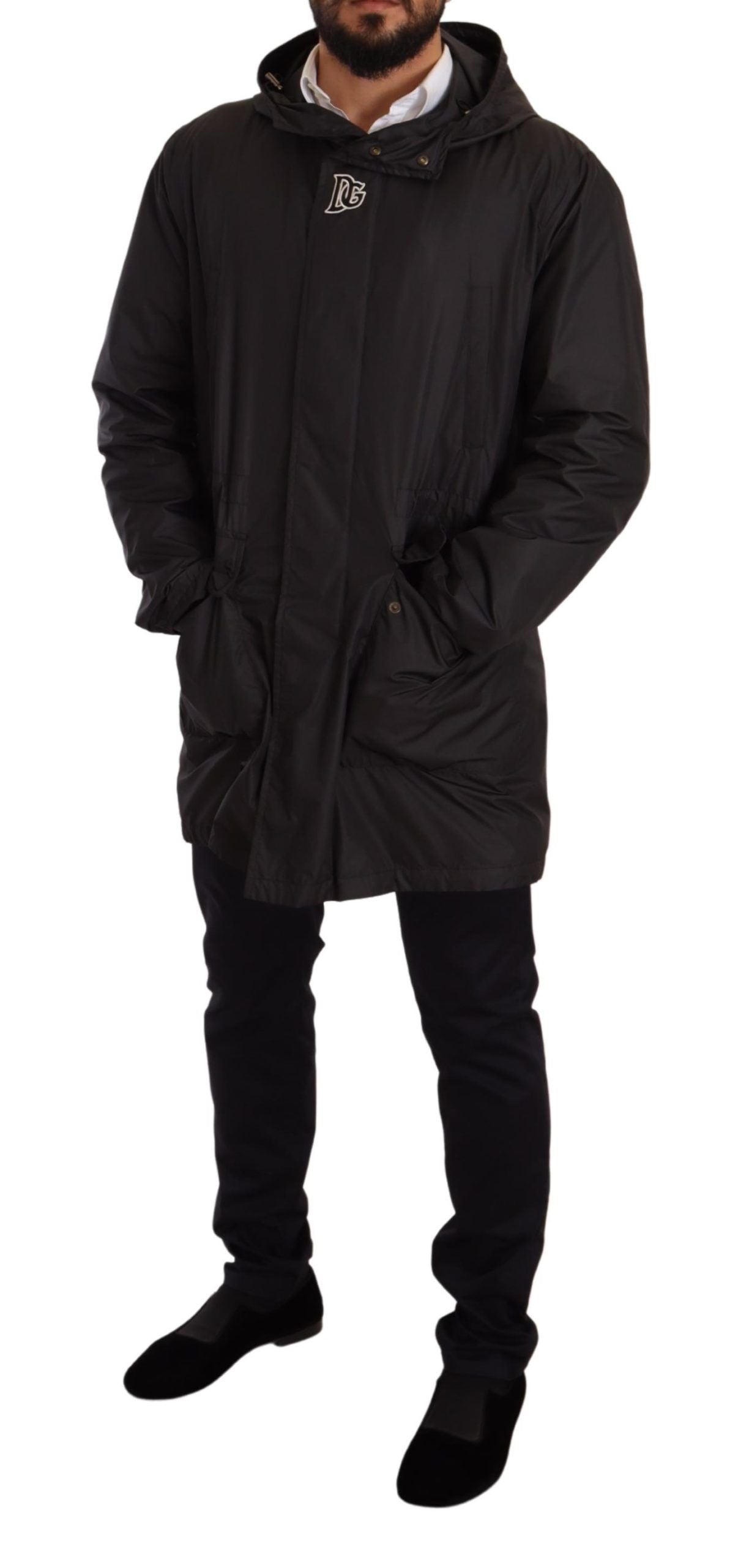 Manteau-trencher noir à capuche pour homme de Dolce & Gabbana