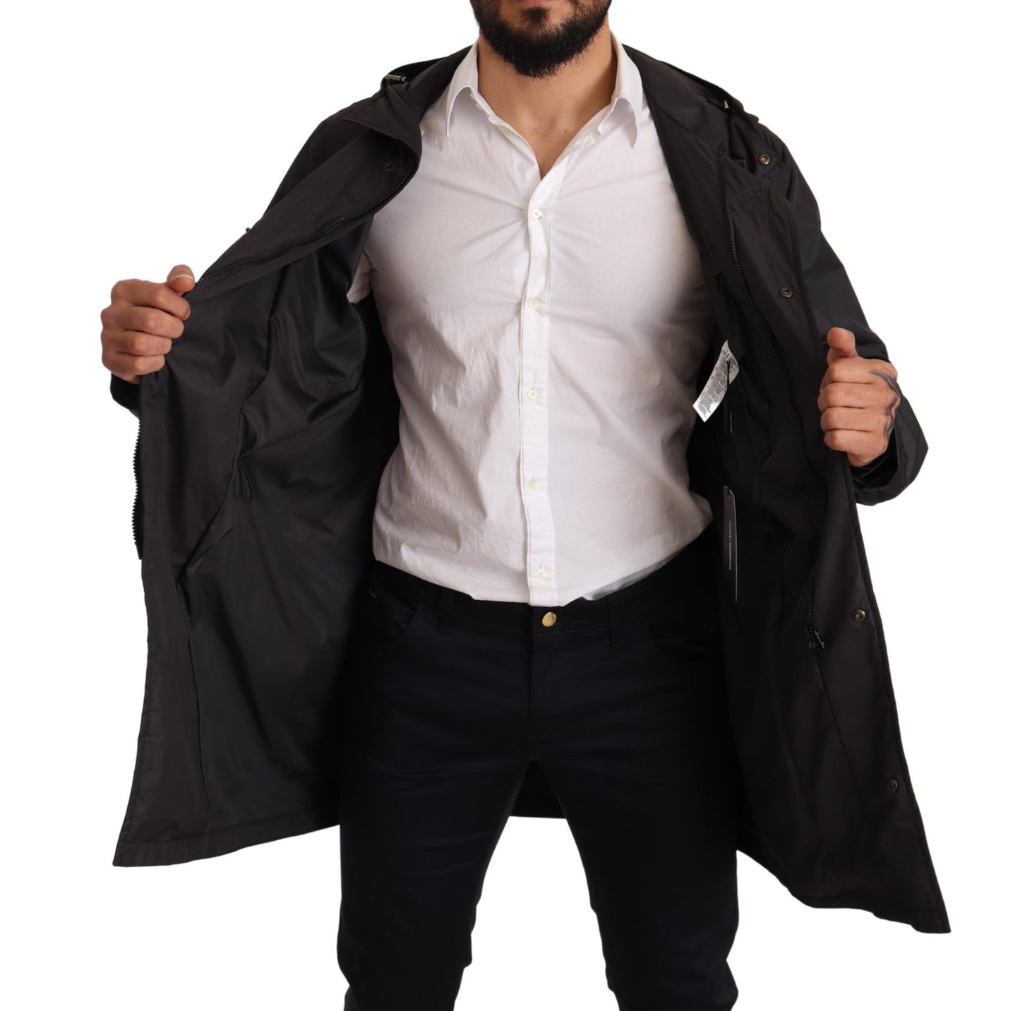 Manteau-trencher noir à capuche pour homme de Dolce & Gabbana
