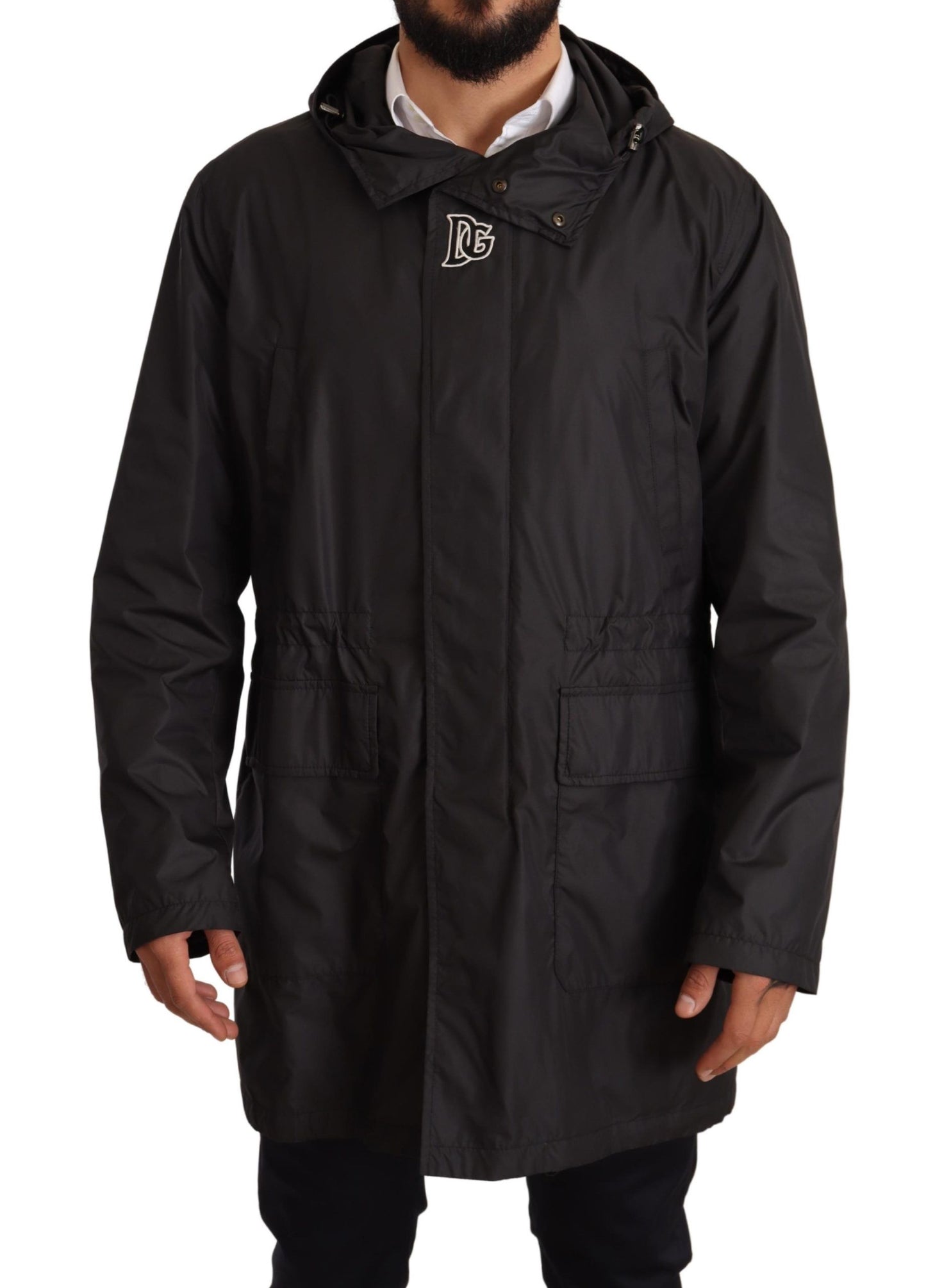 Manteau-trencher noir à capuche pour homme de Dolce & Gabbana