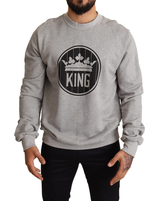 Pull en coton gris à imprimé "Roi Couronné" de Dolce & Gabbana