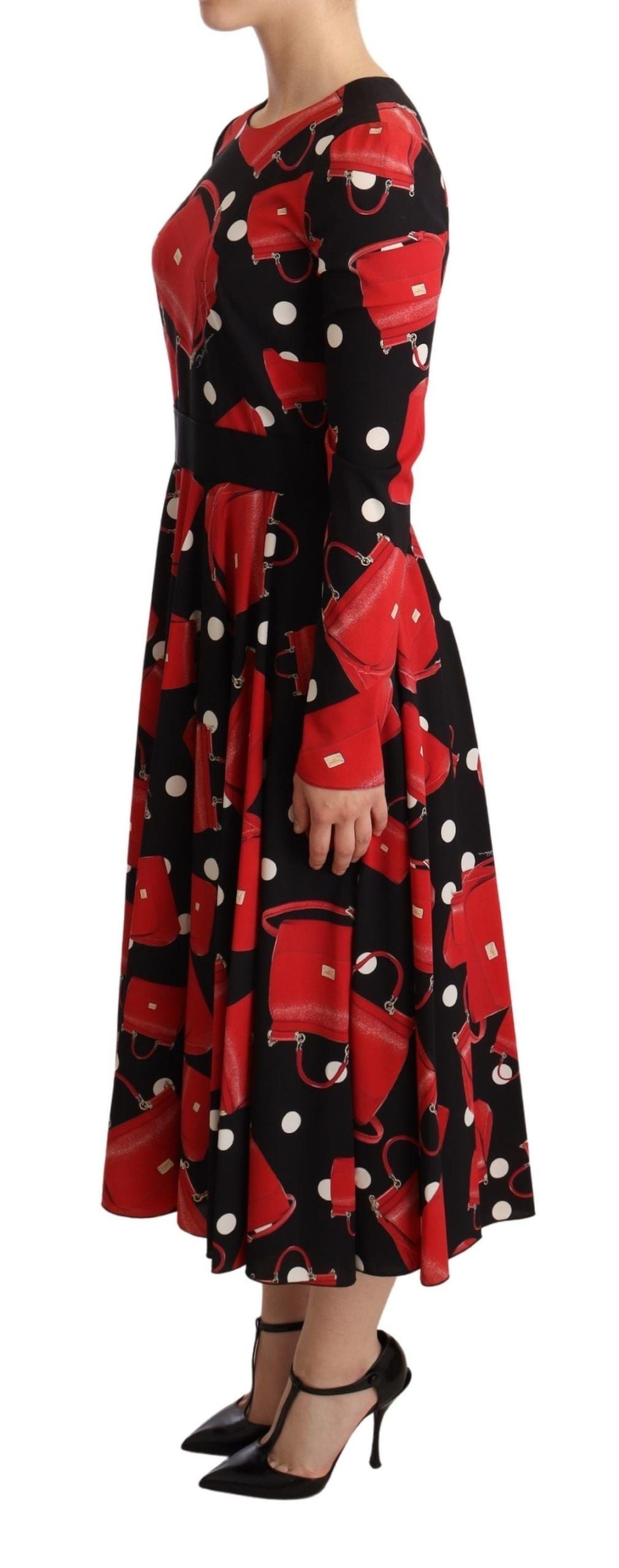 Dolce & Gabbana zwarte, zwierige midi-jurk met print van de Sicily-tas.