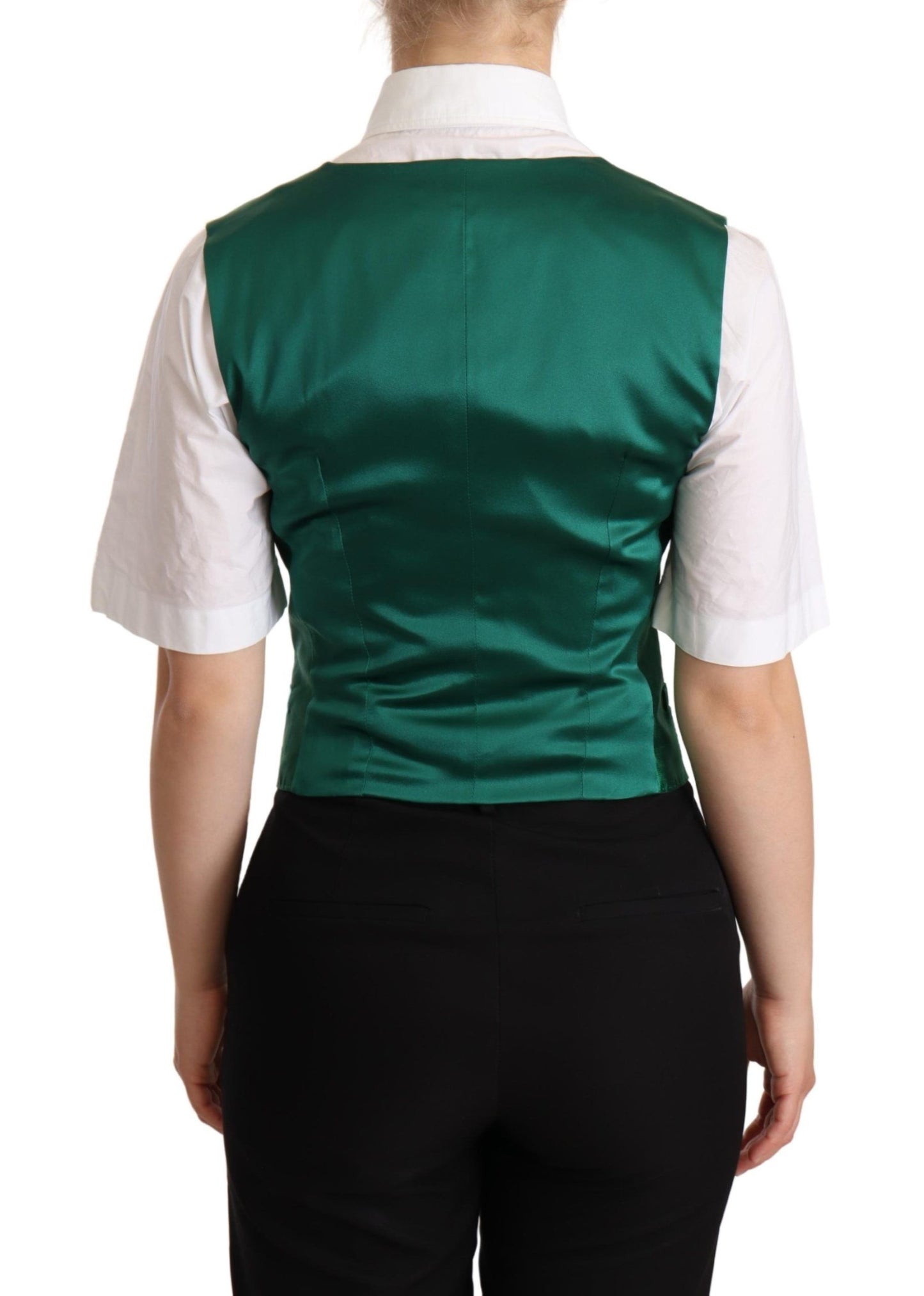 Dolce & Gabbana groene zijden satijnen, mouwloze, vest-achtige gilet.