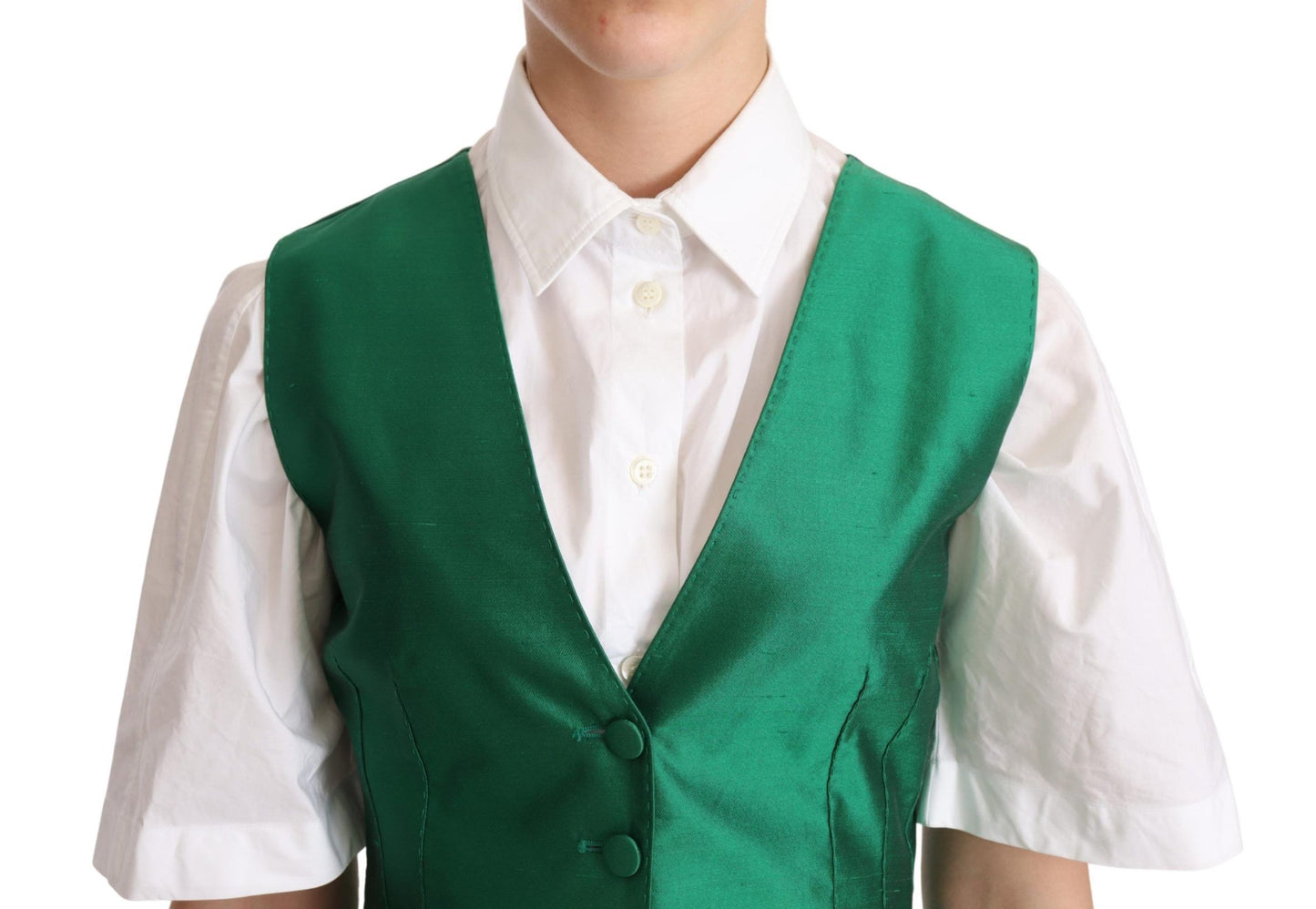 Dolce & Gabbana groene zijden satijnen, mouwloze, vest-achtige gilet.