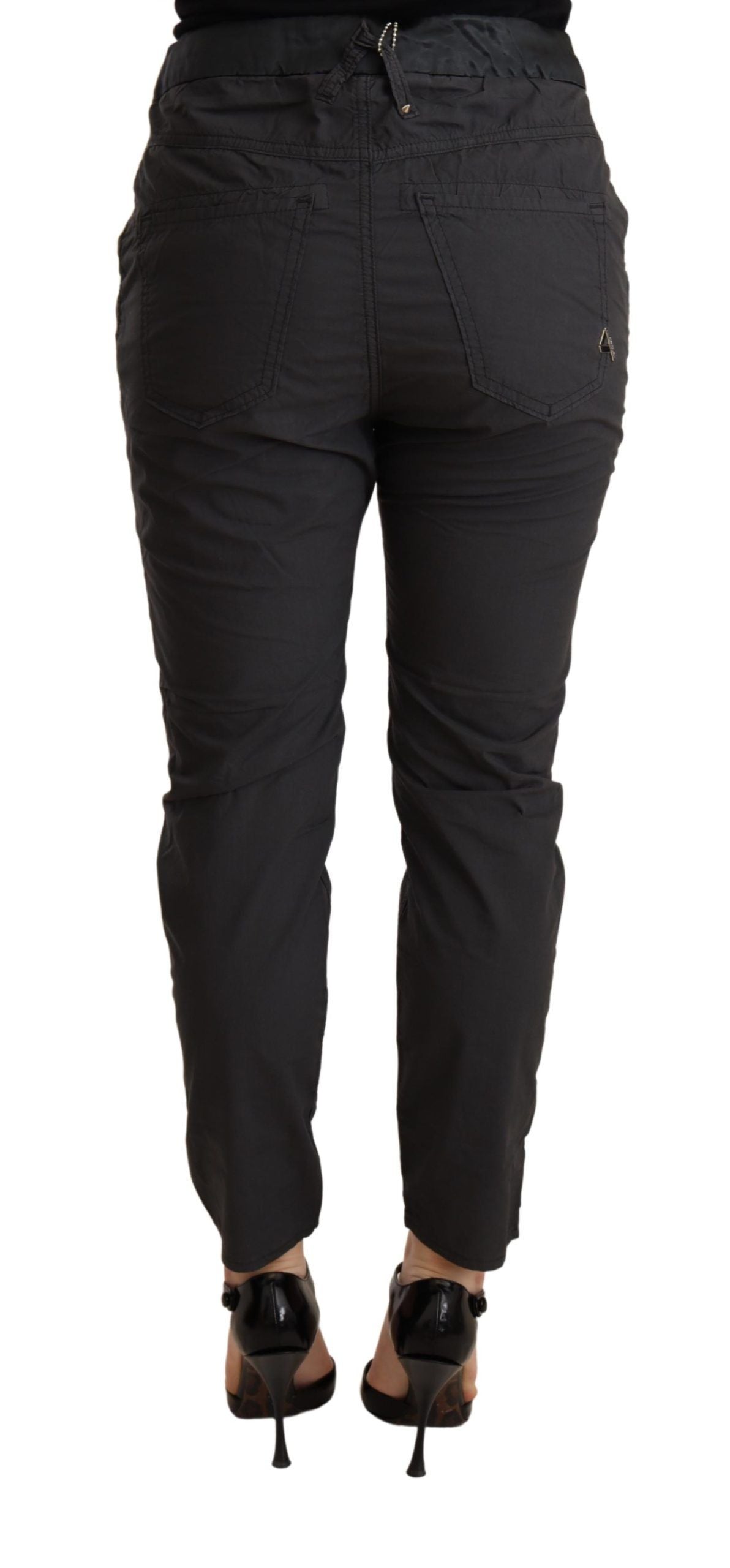 CYCLE Grijs, middelhoge taille, smalle, aansluitende katoenen broek