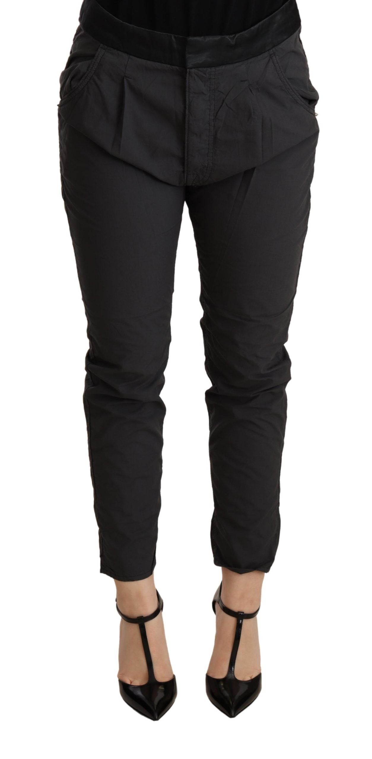 CYCLE Grijs, middelhoge taille, smalle, aansluitende katoenen broek