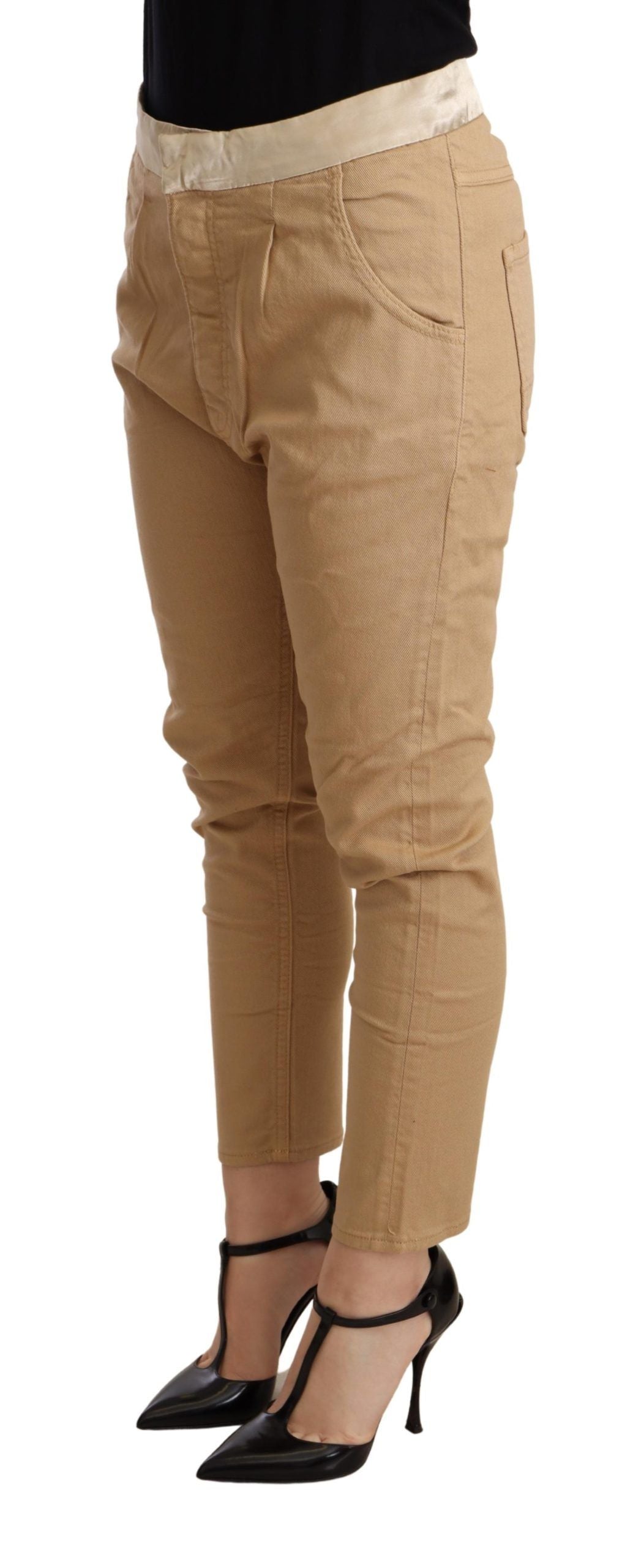 CYCLE Beige broek met hoge taille, smalle pasvorm en stretchmateriaal