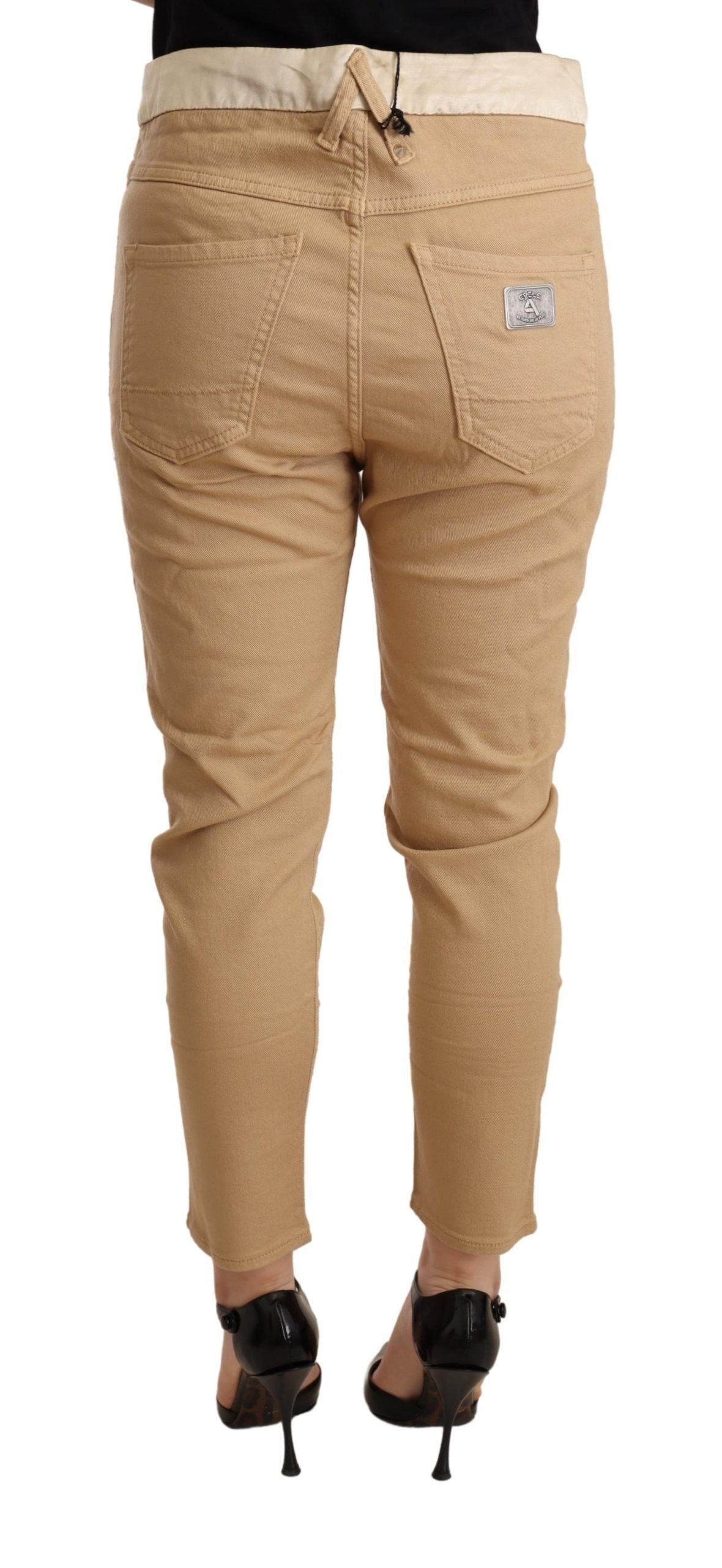 CYCLE Beige broek met hoge taille, smalle pasvorm en stretchmateriaal