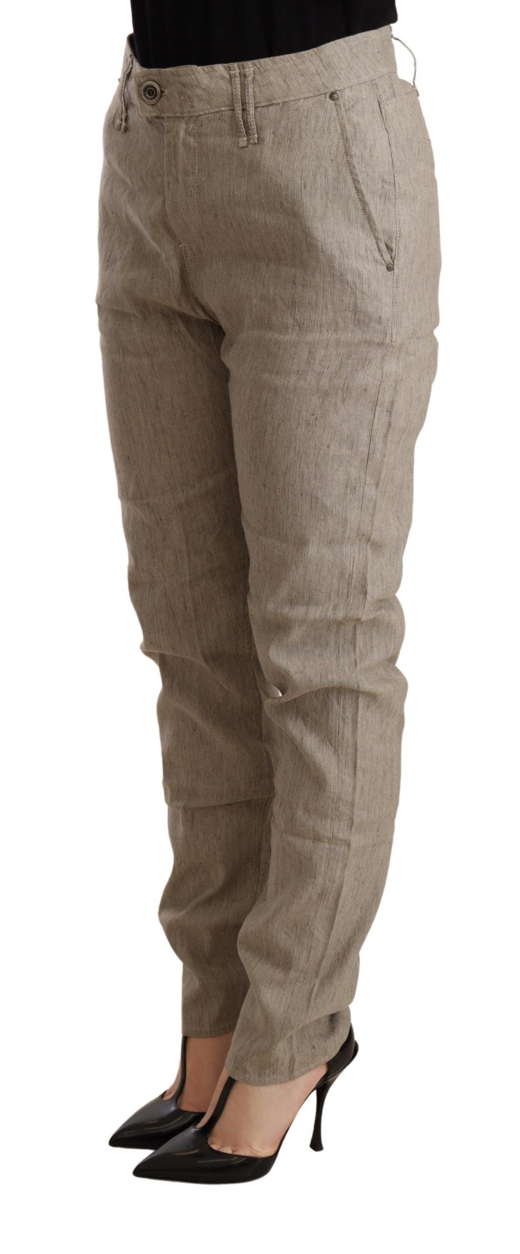 CYCLE Beige, middelhoge taille, casual, wijde, rekbare broek