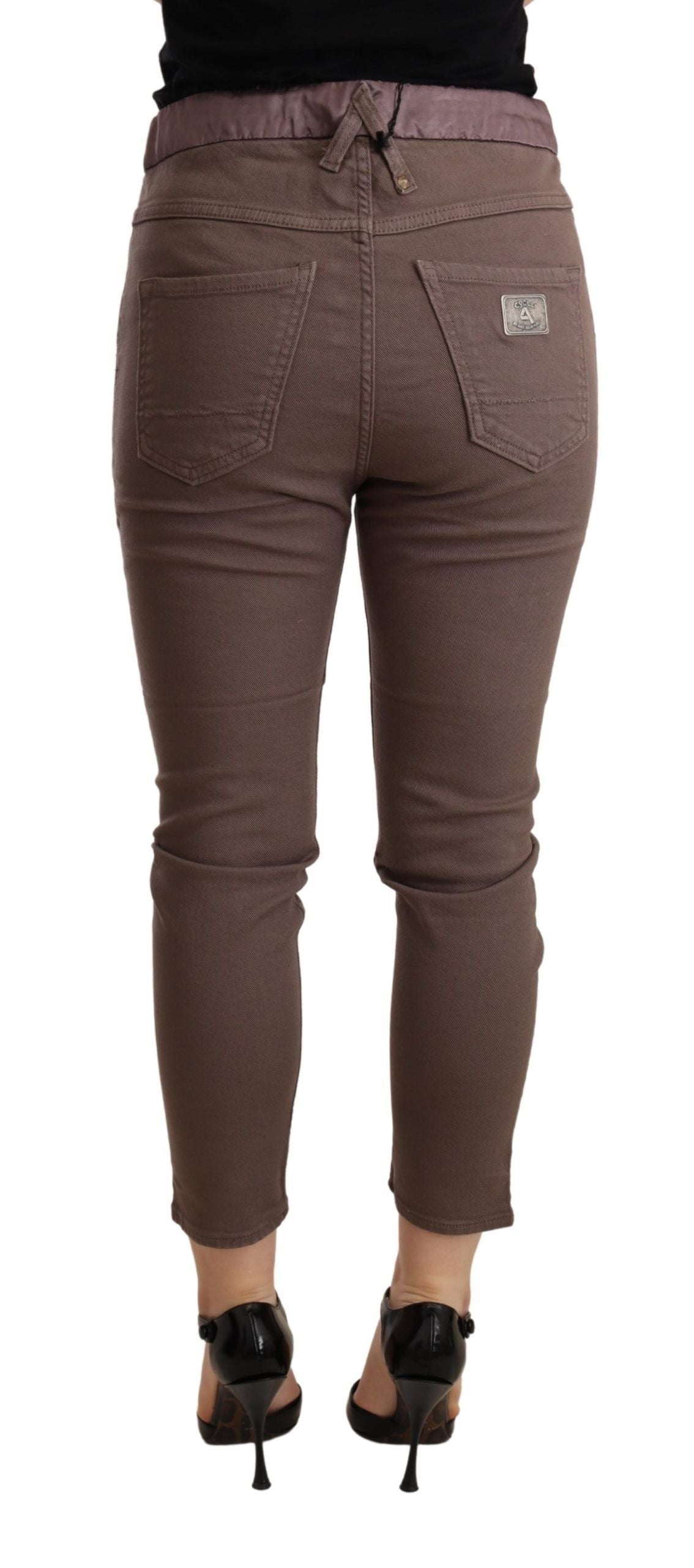 CYCLE Bruine, middelhoge taille, cropped, strakke stretchbroek