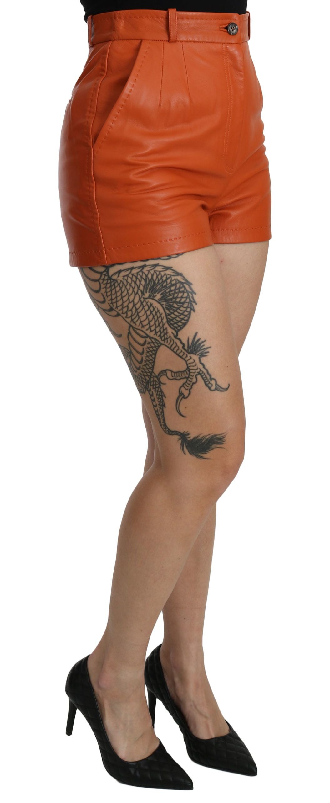 Dolce & Gabbana leren hotpants met hoge taille in oranje