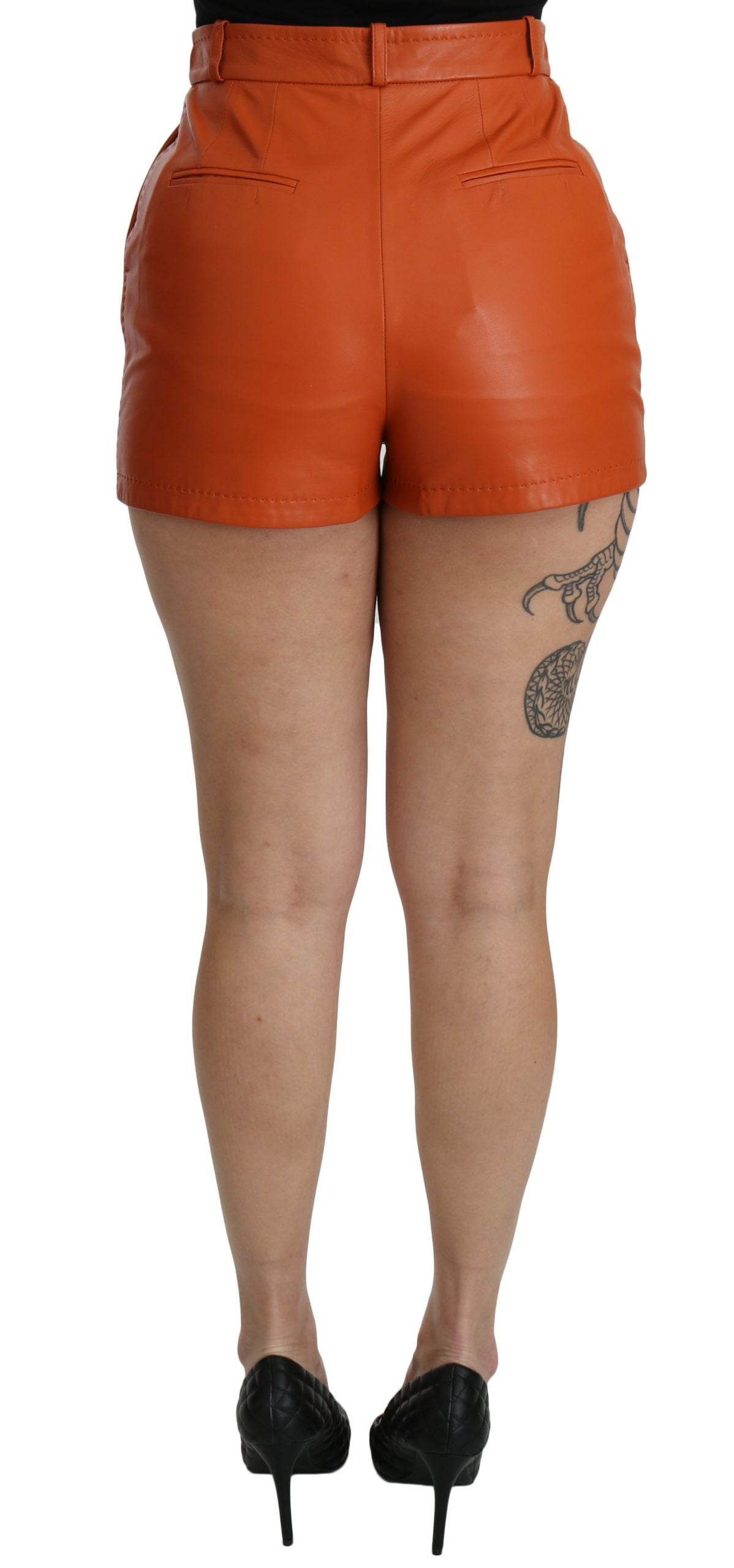 Dolce & Gabbana leren hotpants met hoge taille in oranje