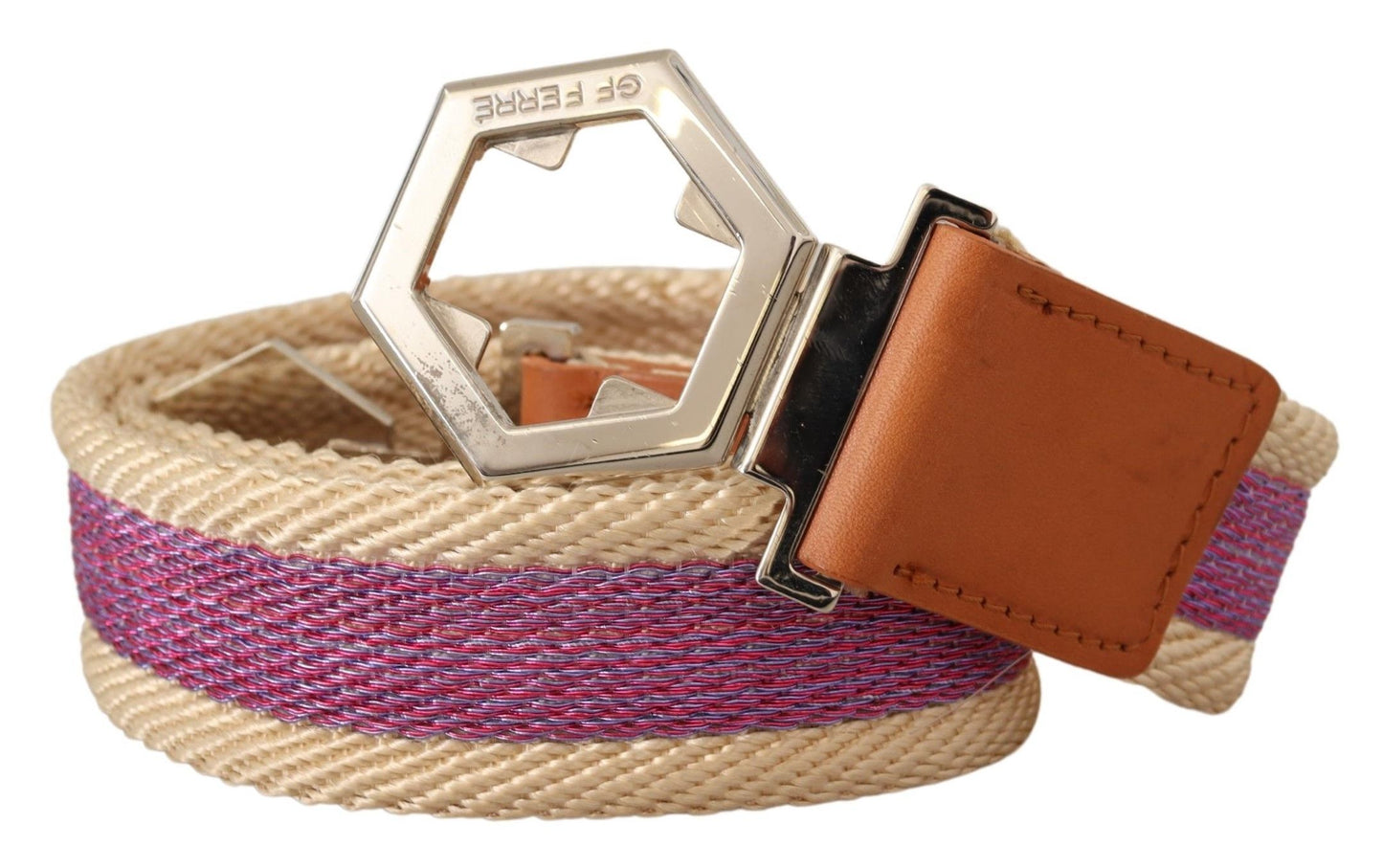 Ceinture GF Ferre en cuir multicolore avec boucle à logo hexagonal argenté