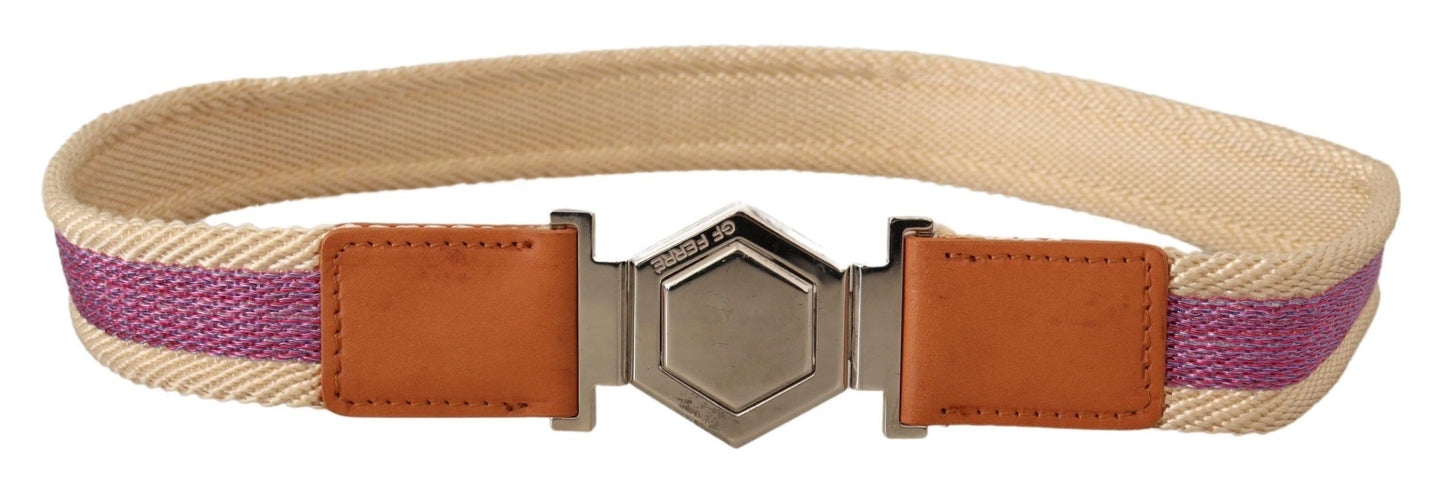 Ceinture GF Ferre en cuir multicolore avec boucle à logo hexagonal argenté