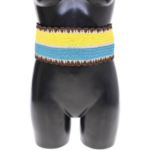 Dolce & Gabbana Gele Gestreepte Raffia Riem met Brede Taille