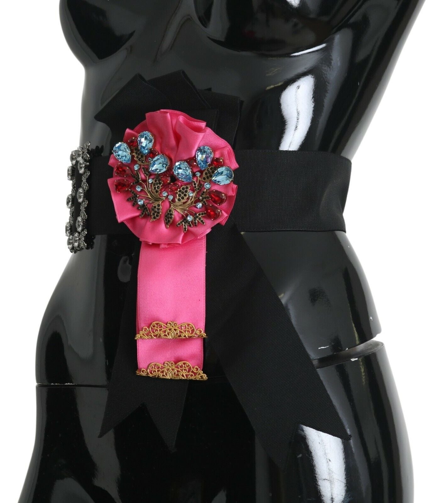 Ceinture en coton Dolce & Gabbana avec broche fleur noire et rose et cristaux