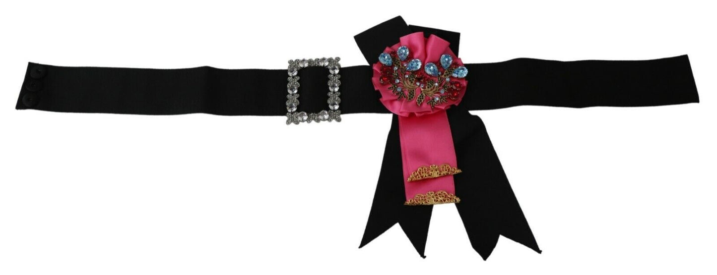 Ceinture en coton Dolce & Gabbana avec broche fleur noire et rose et cristaux