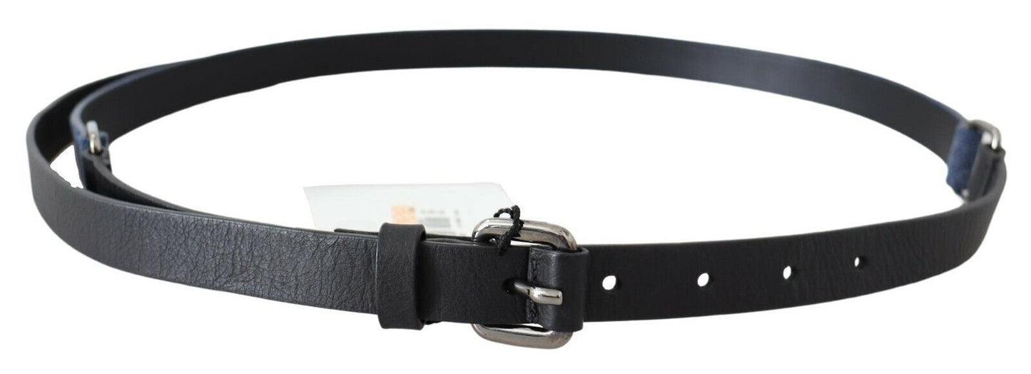Ceinture en cuir noir bleu avec logo argenté Costume National