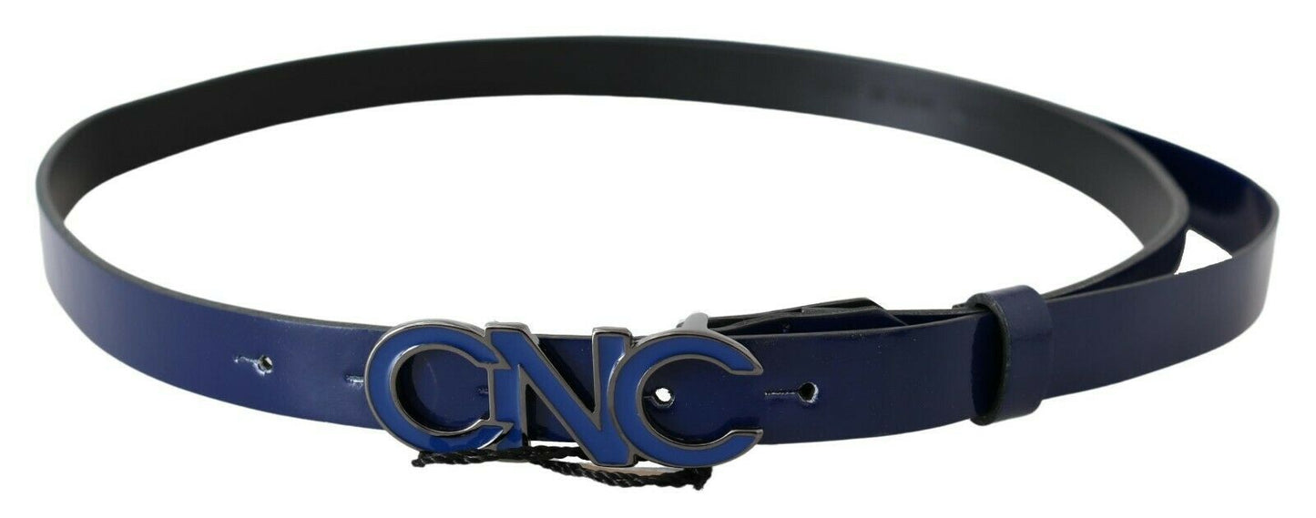 Ceinture fine en cuir bleu avec logo Costume National
