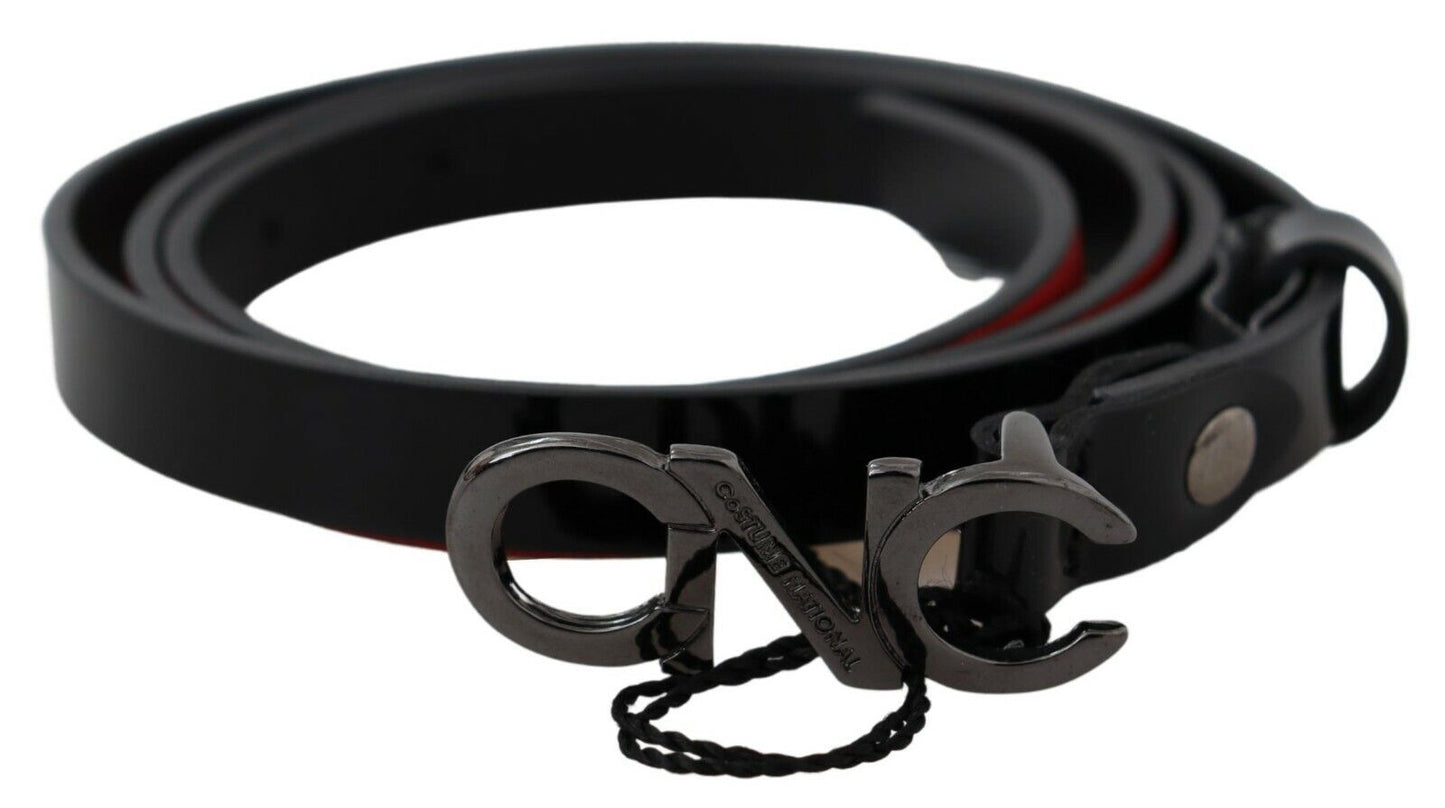Ceinture en cuir noir avec boucle et logo Costume National