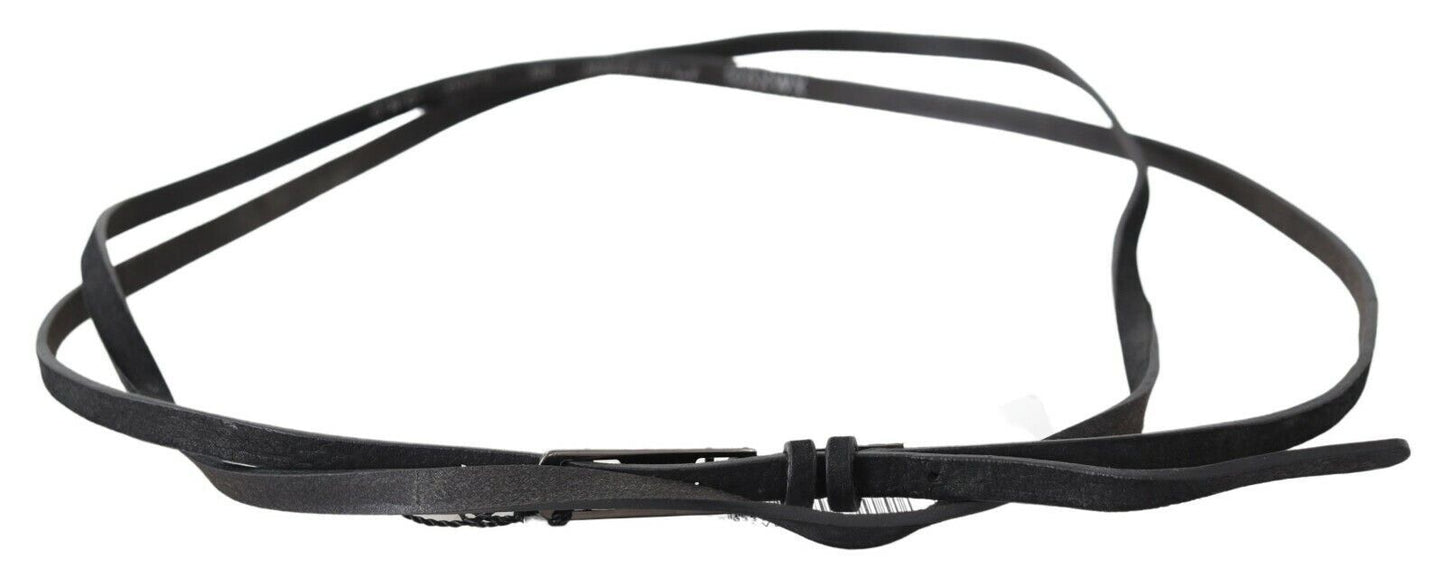 Costume National Zwarte leren skinny logo gesp riem