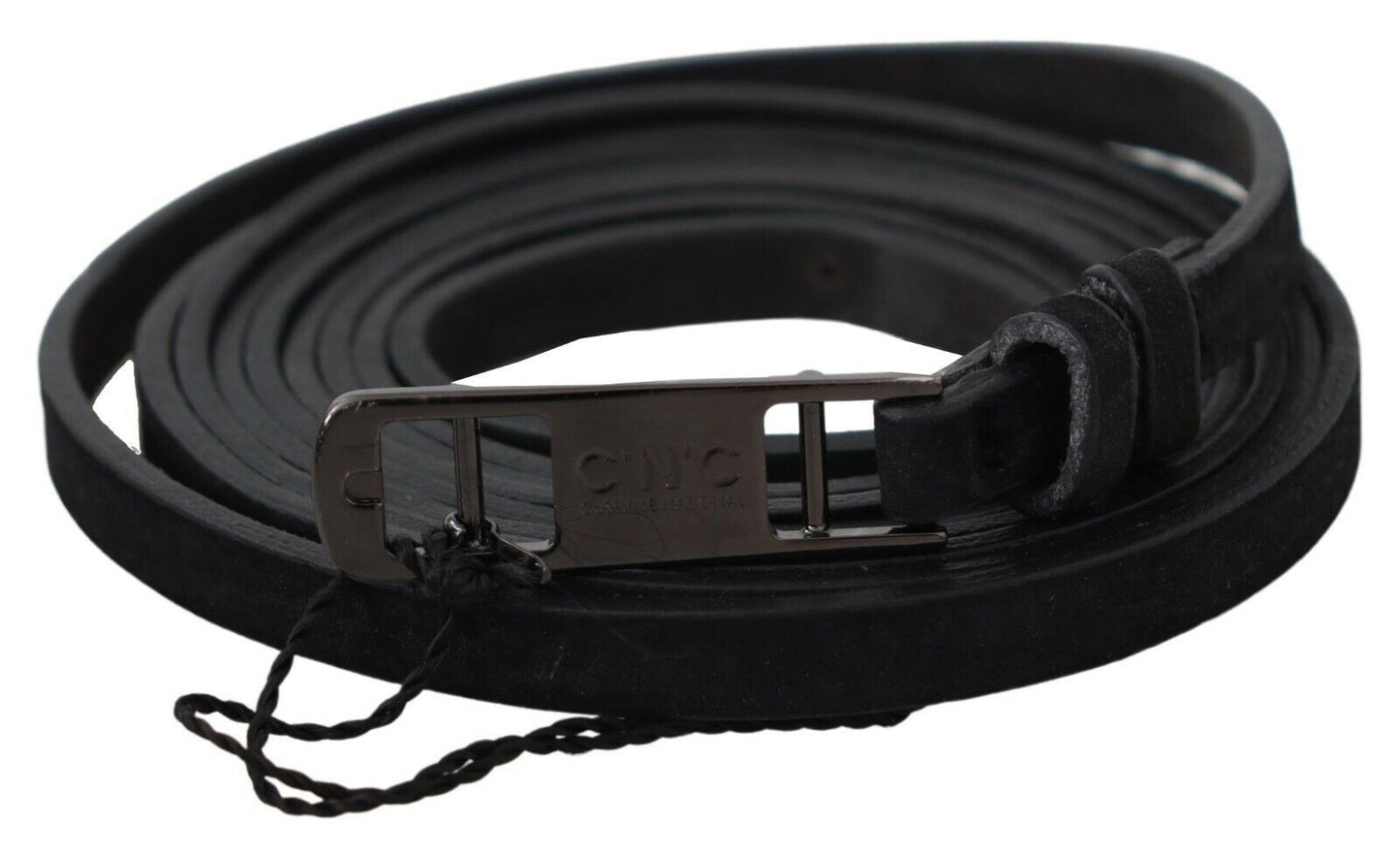 Costume National Zwarte leren skinny logo gesp riem