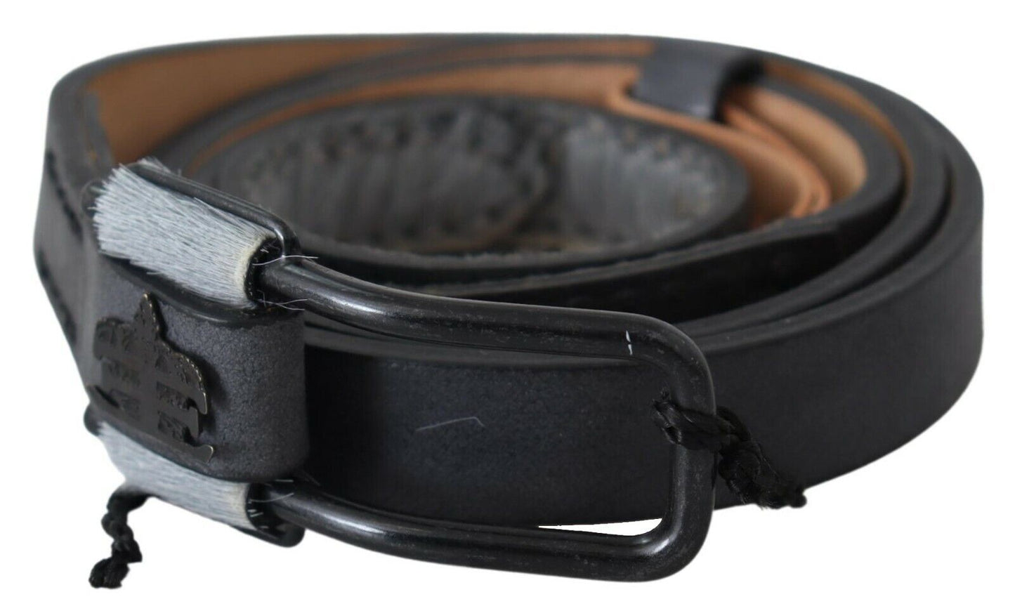 Ermanno Scervino Ceinture à boucle avec logo en cuir noir à franges