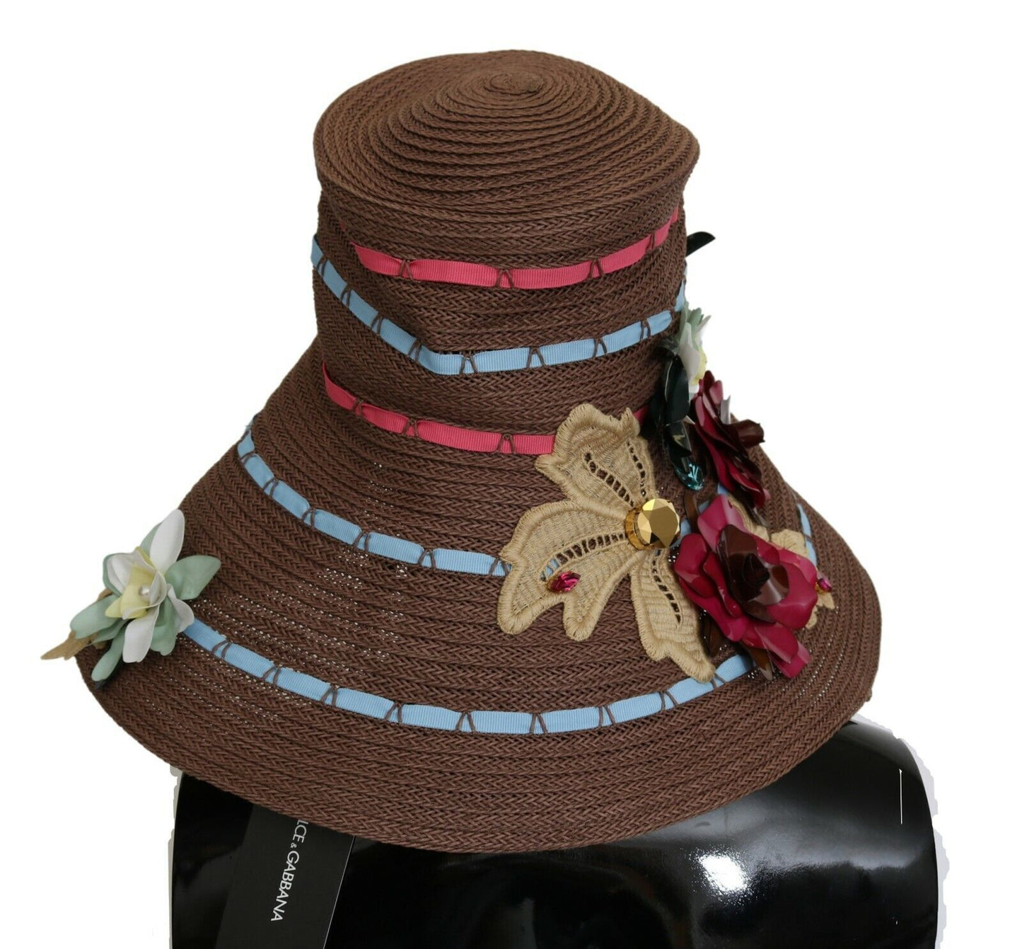 Dolce & Gabbana Bruine Gebreide Strohoed met Bloemenmotief