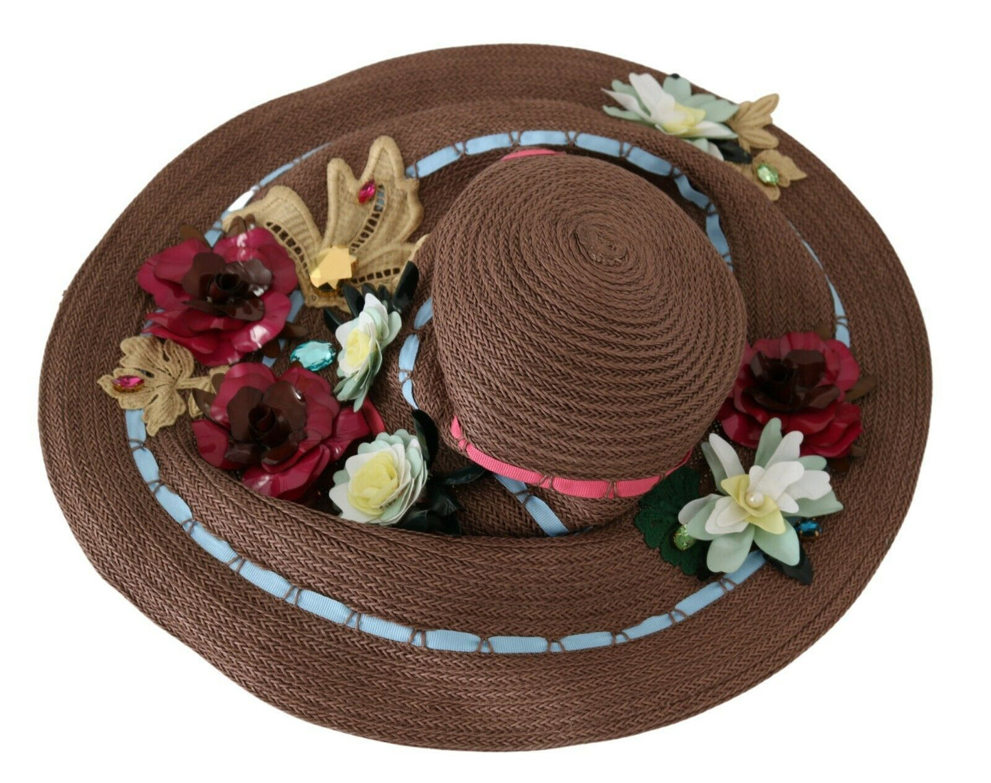 Dolce & Gabbana Bruine Gebreide Strohoed met Bloemenmotief