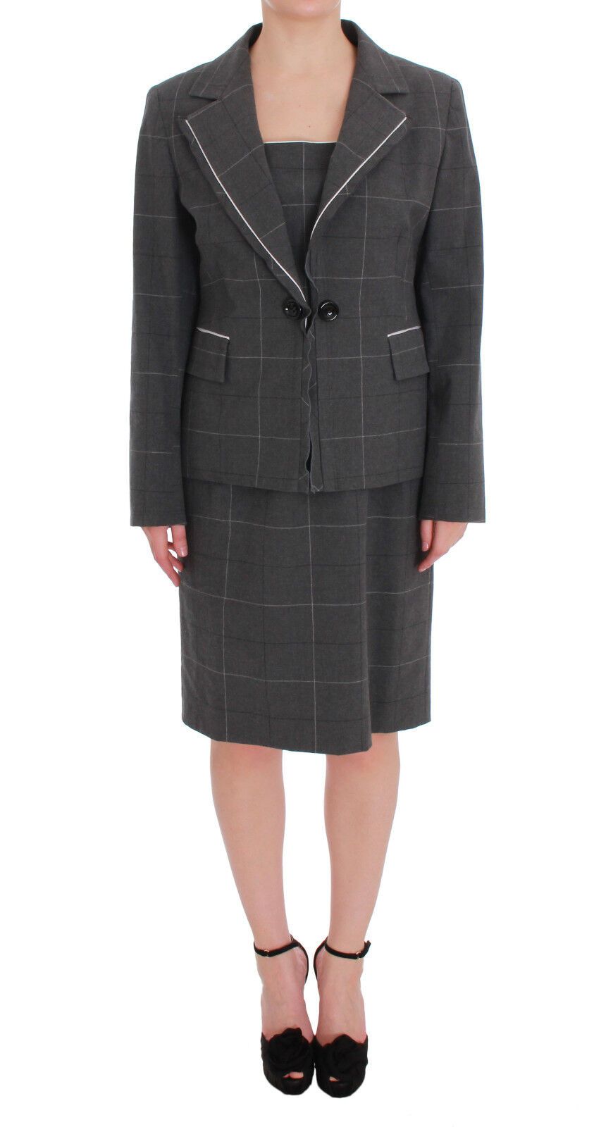 Ensemble tailleur-pantalon en coton à carreaux gris BENCIVENGA