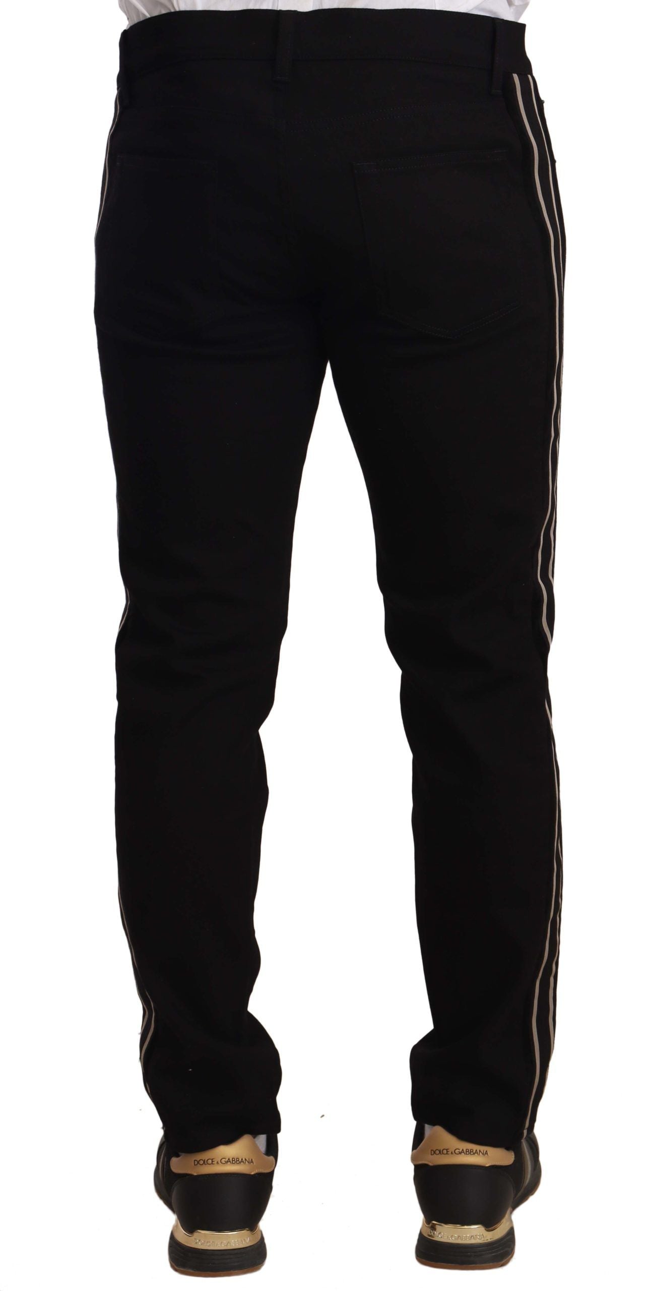 Dolce & Gabbana Zwarte Skinny Fit Jeansbroek met Zijband