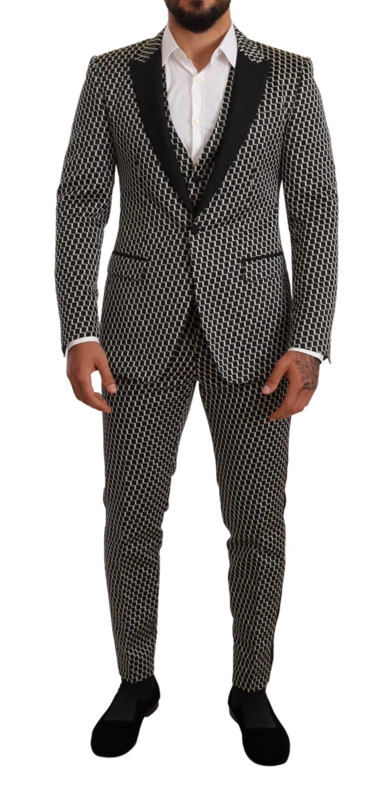 Ensemble 3 pièces Dolce & Gabbana, costume MARTINI, noir et blanc à carreaux