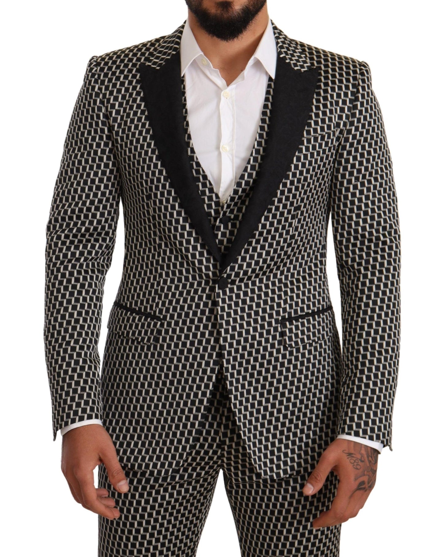 Ensemble 3 pièces Dolce & Gabbana, costume MARTINI, noir et blanc à carreaux