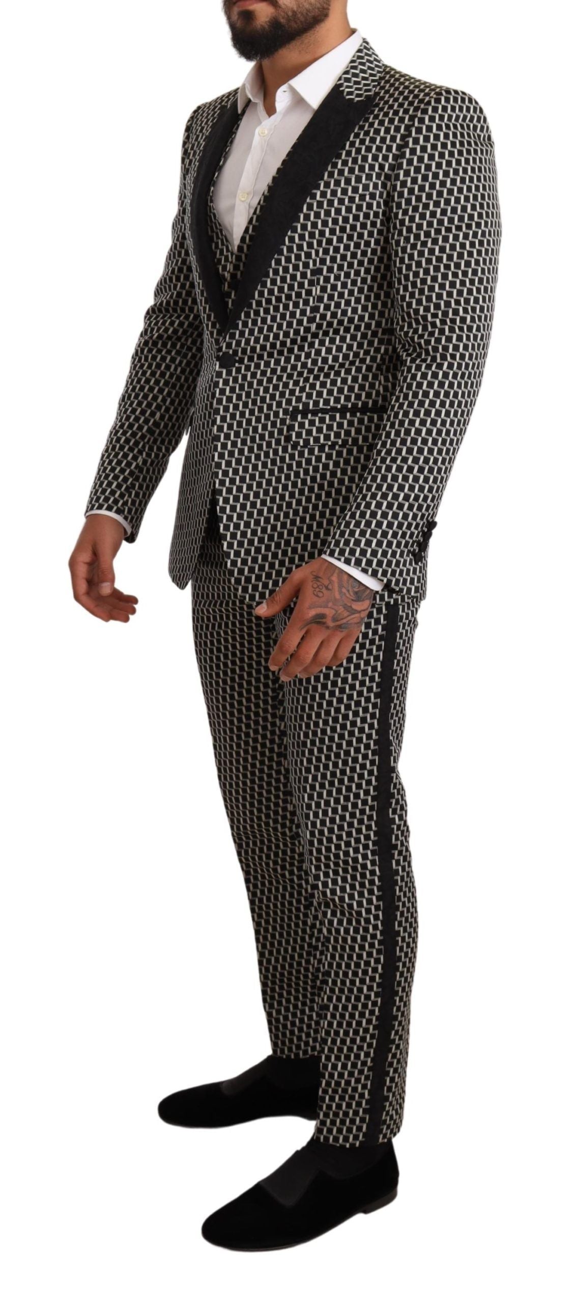 Ensemble 3 pièces Dolce & Gabbana, costume MARTINI, noir et blanc à carreaux