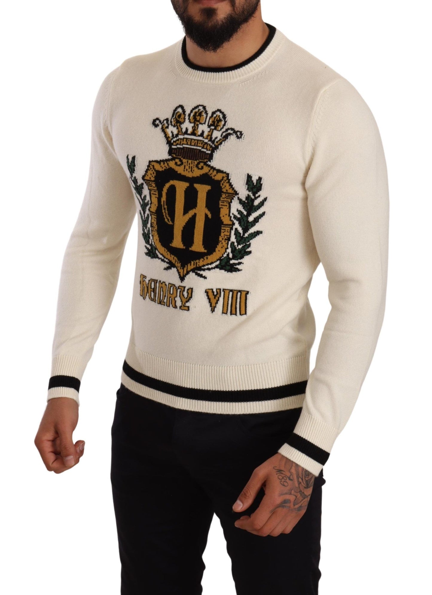 Pull en cachemire blanc à armoiries de Dolce & Gabbana