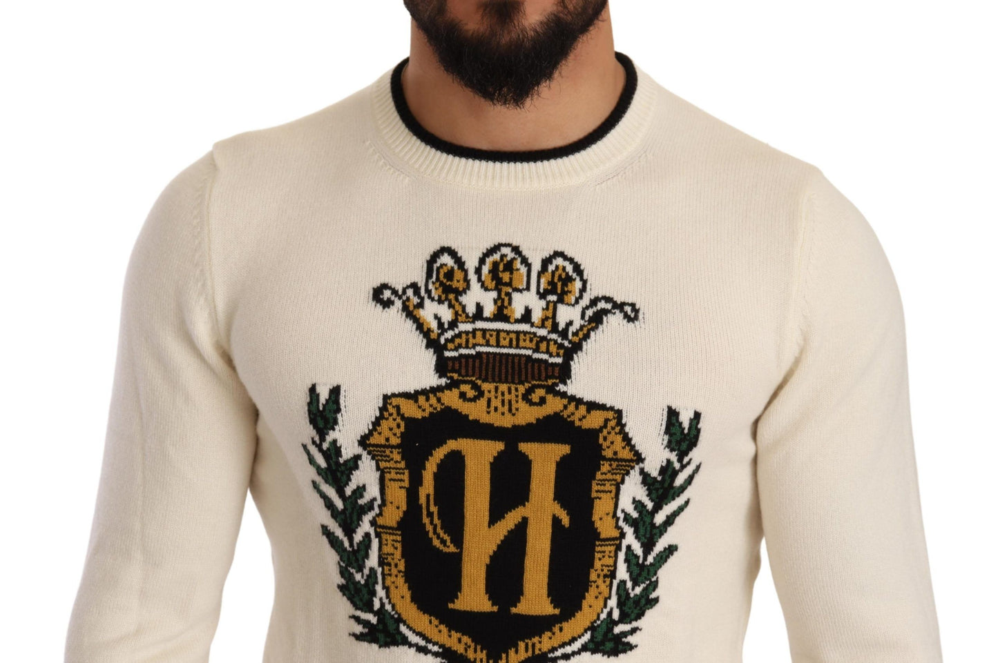 Pull en cachemire blanc à armoiries de Dolce & Gabbana