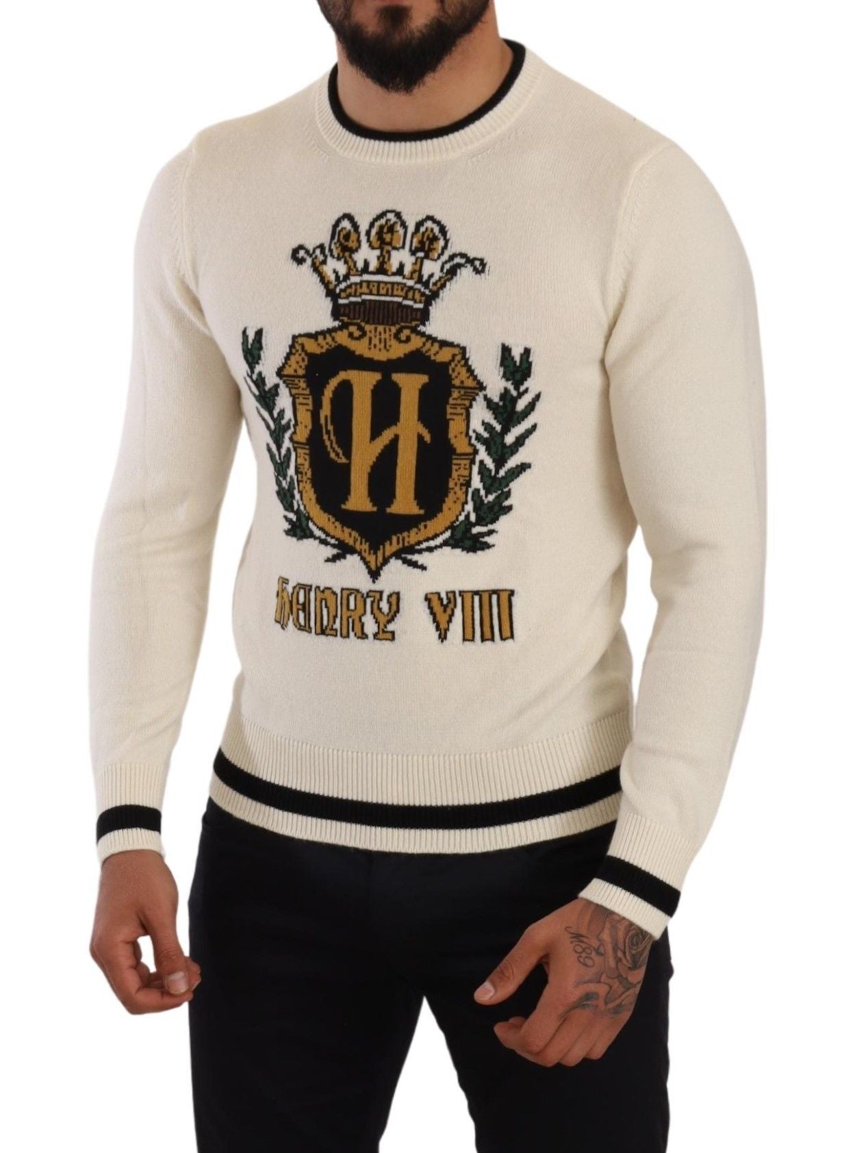 Pull en cachemire blanc à armoiries de Dolce & Gabbana