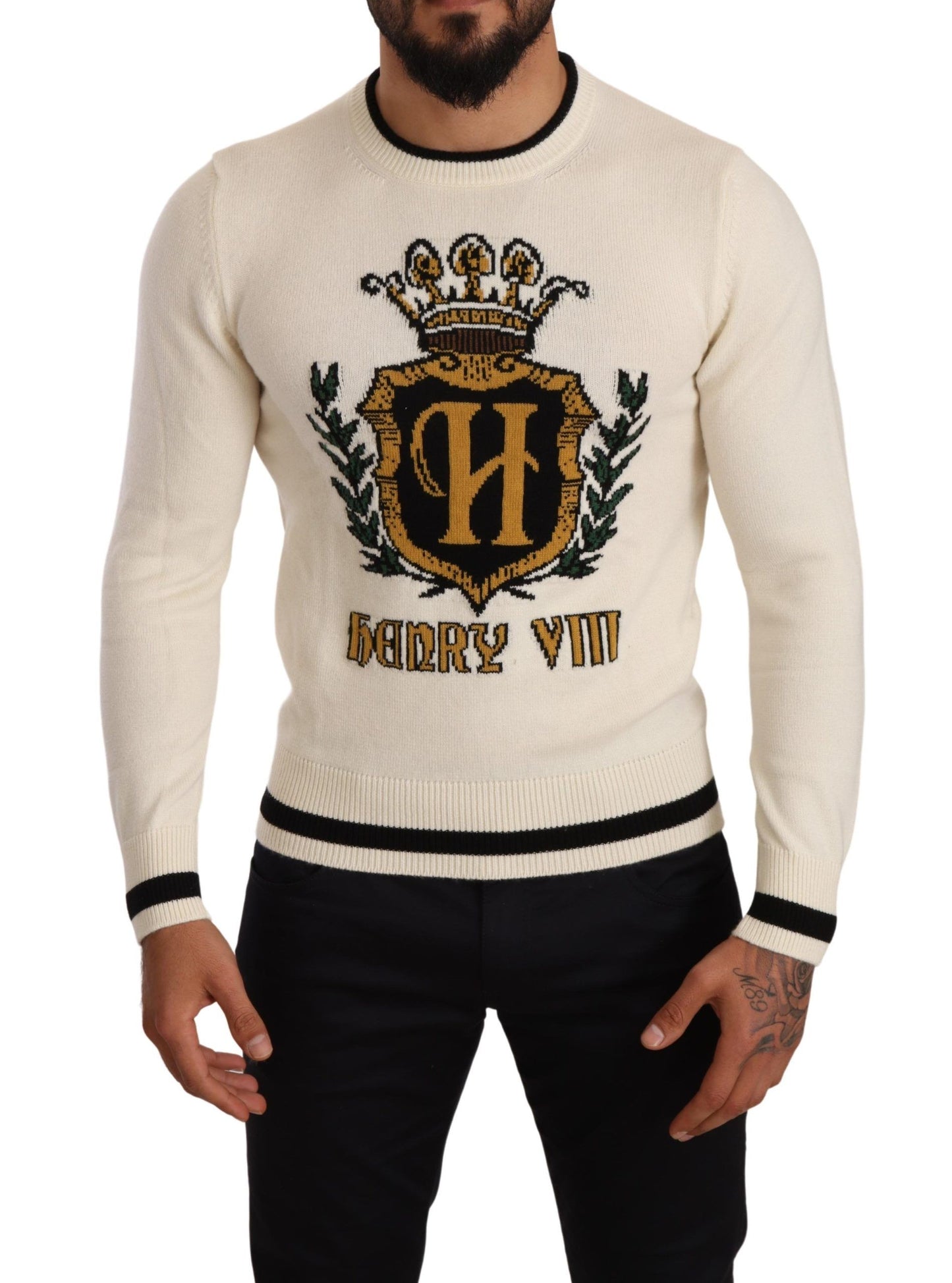 Pull en cachemire blanc à armoiries de Dolce & Gabbana