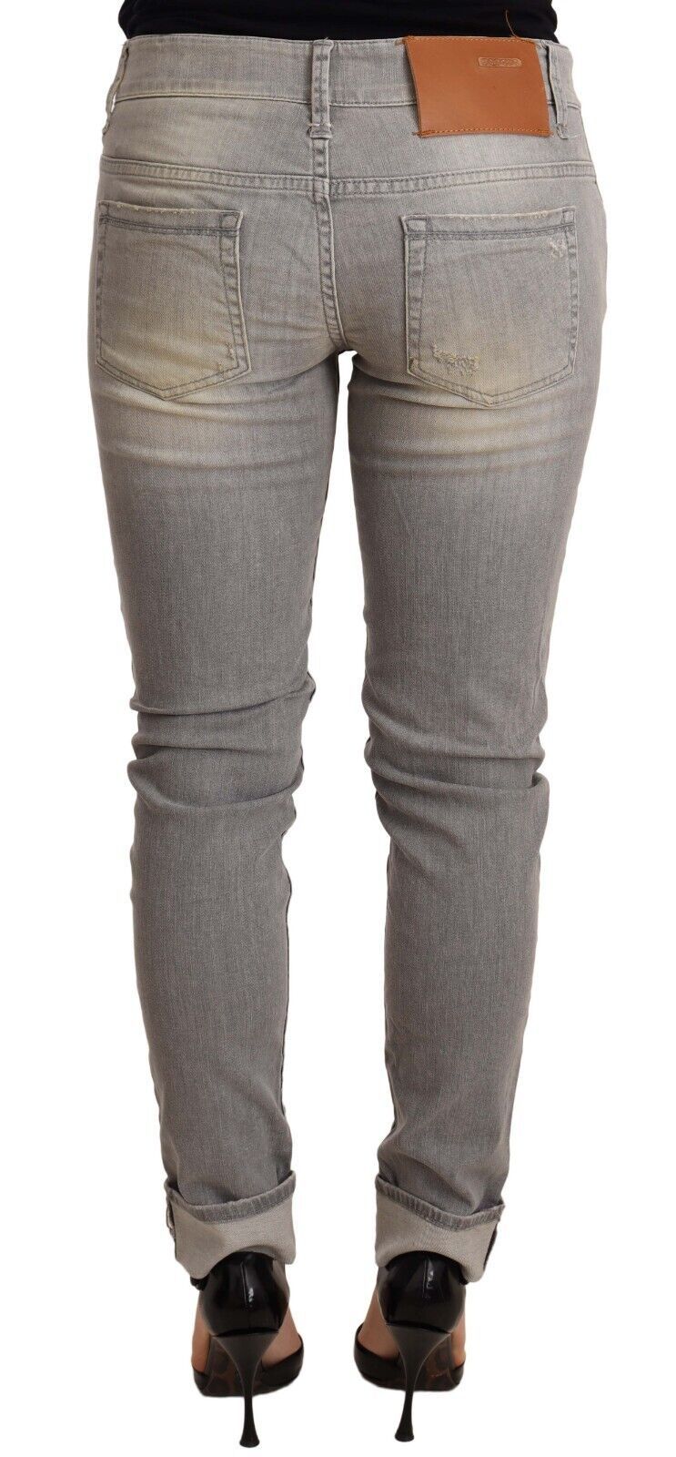 Acht grijze katoenen, smalle, opgeronde broekspijden jeans voor dames